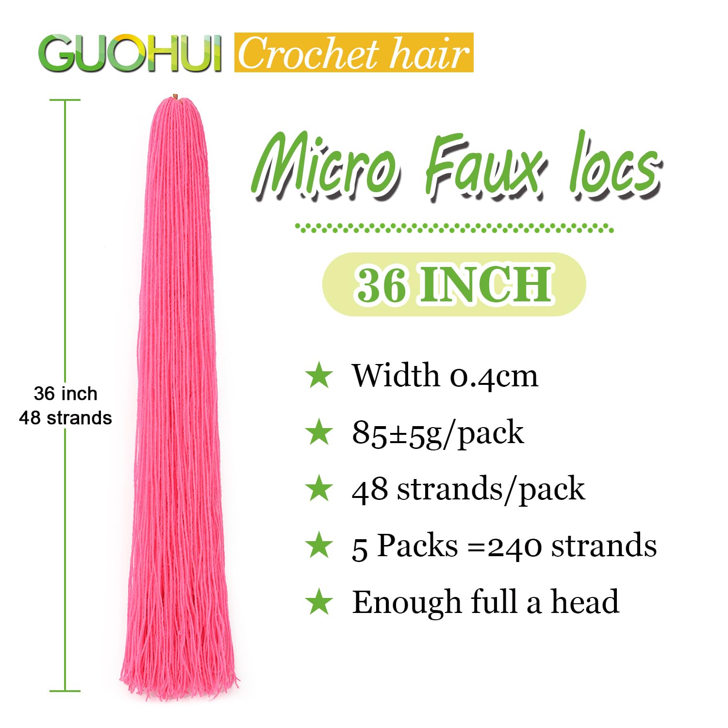 Guohui Micro Faux Locs Crochet Hair, 36 Inch 5 Packs Color Dark Pink Diy Braids Straight Styles (36'',Pink)