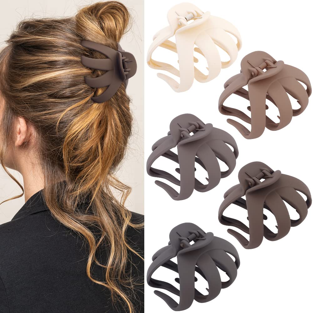 ATODEN Hair Clips Claw Clips 5Pcs Large Hair Accessories - 3.15'' Big Octopus Clips for Long, Medium Hair, Neutral Jumbo Jaw Cli