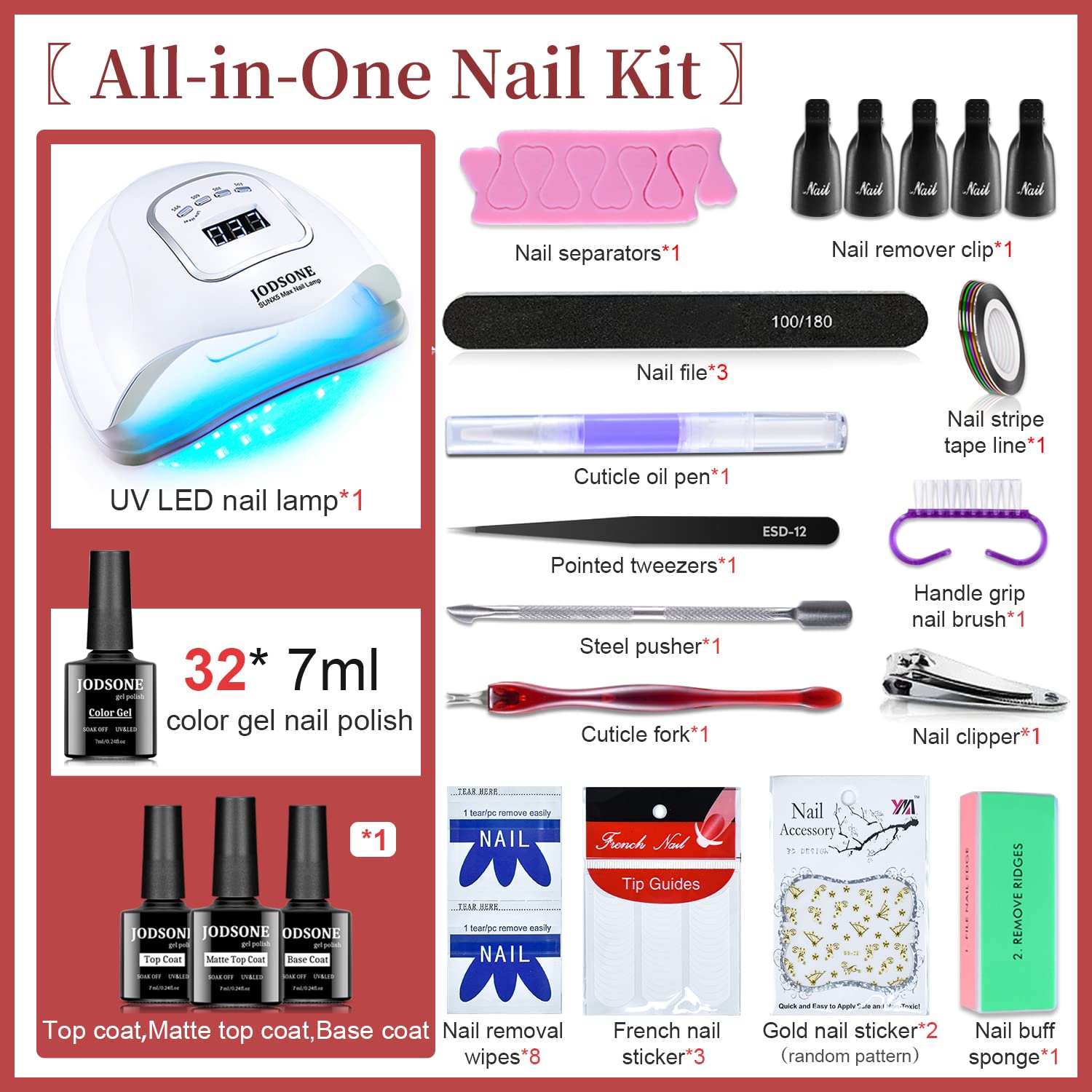Jodsone Gel Nail Polish Kit With U V Light 32 Colors Gel Polish Nail Kit Soak Off Gel Nail Set Manicure Tools Nail Gel Kit Gifts