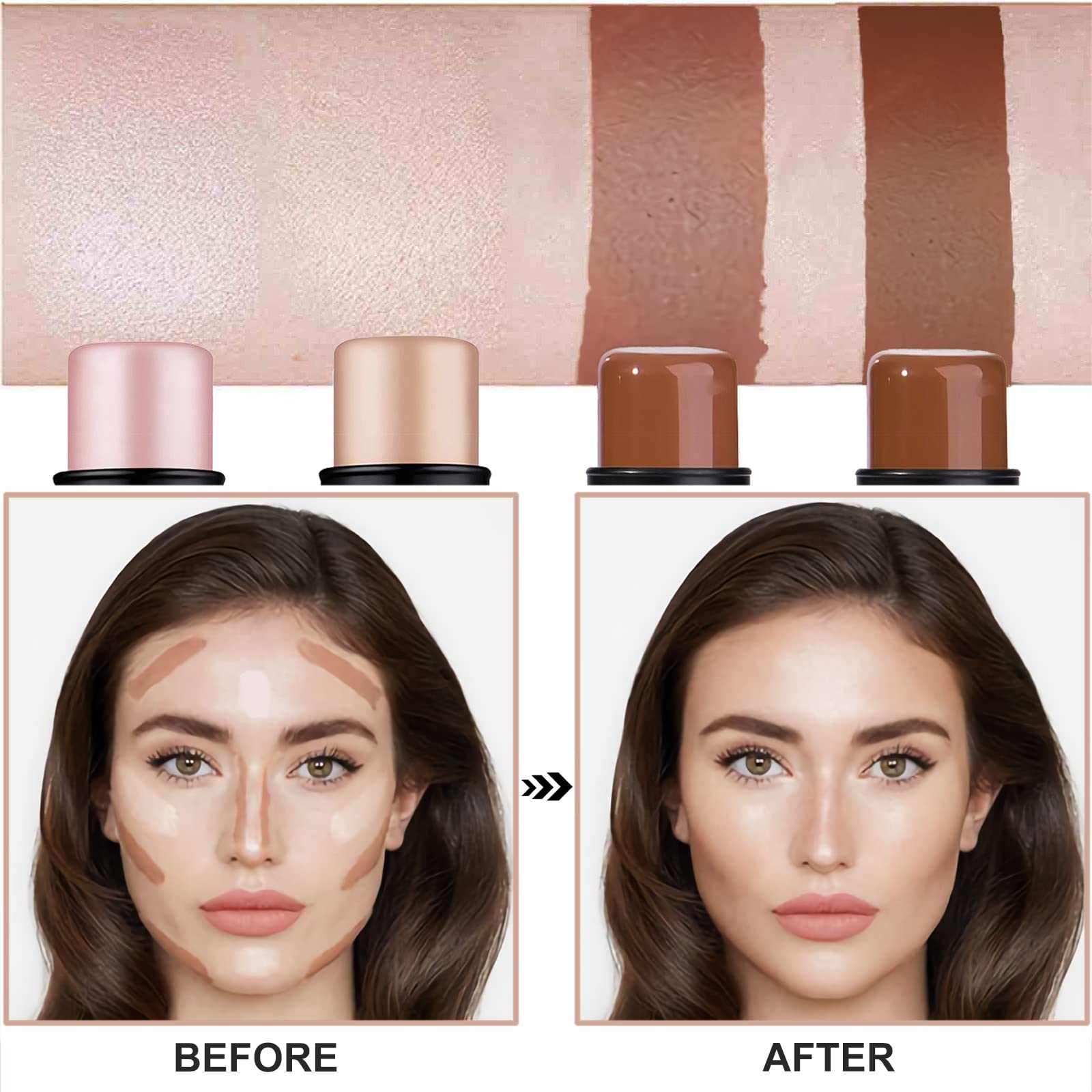 Sumeitang 4 Pcs Cream Contour Foundation Stick, Highlighter & Bronzer Pen, Face Brightens & Shades Pencil, Highlighting Shade Lo