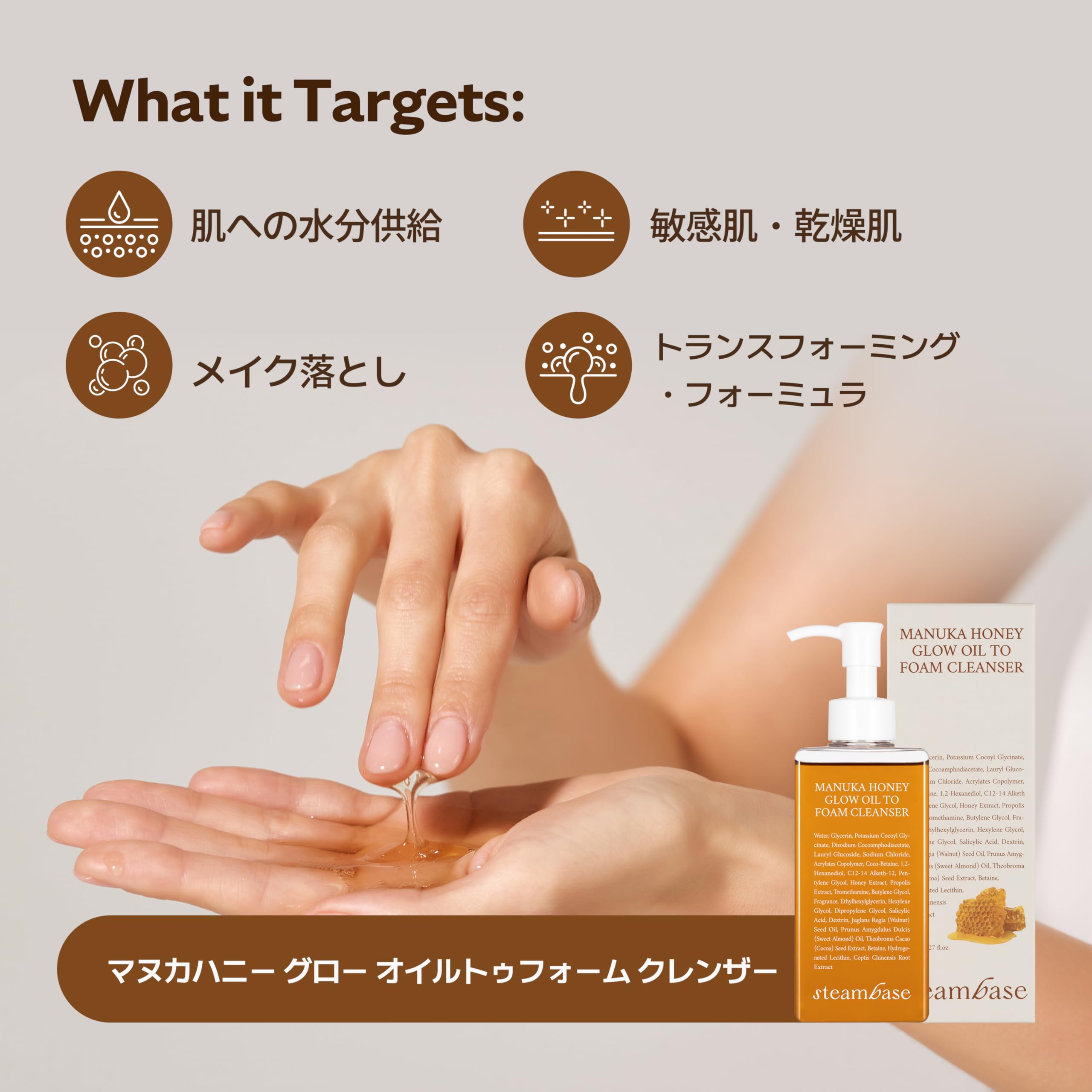 Steambase Manuka Honey Glow Oil To Foam Cleanser | Daily Facial Cleanser For Sensitive Skin | Moisturizing, Foaming Face Wash Fo