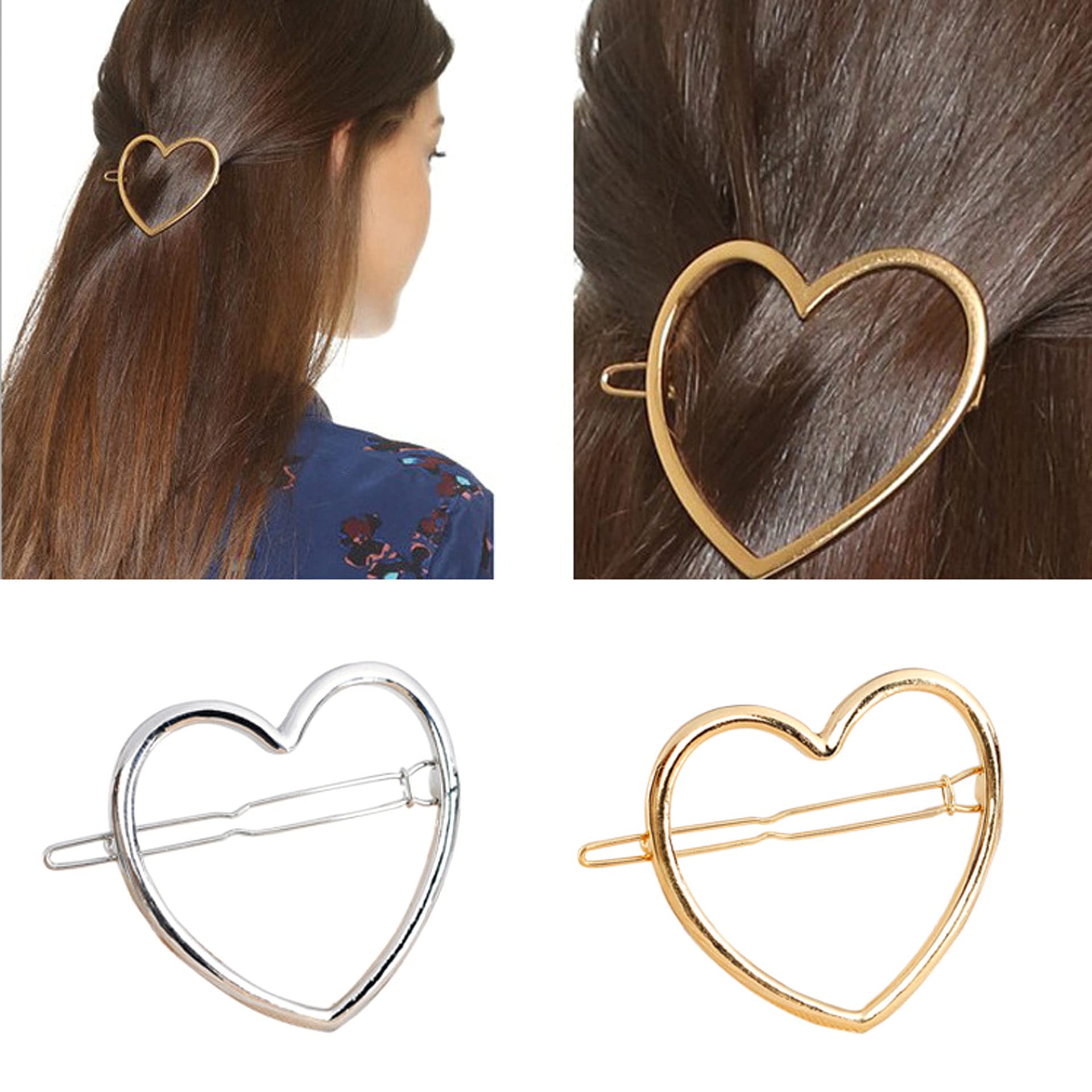 Numblartd 2 Pcs Hollow Smooth Love Heart Hair Pins Clip - Fashion Cute All-Match Hairpin Side Clamp Liu Hai Horse Tail Clip Hair
