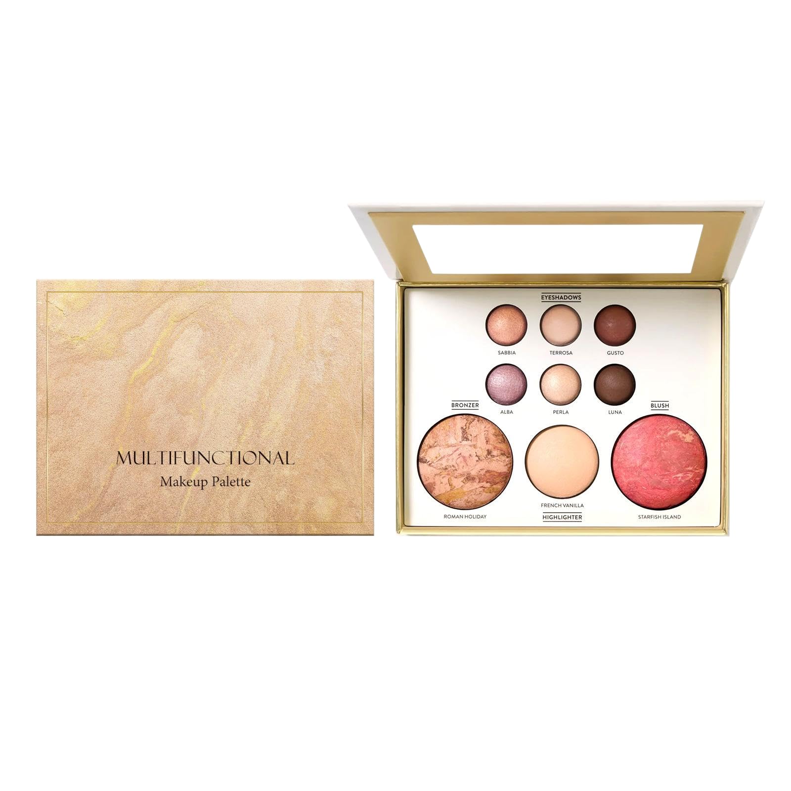 AllinOne Baked Face Palette, 6 Eyeshadows, Bronzer, Blush & Highlighter  Shimmer & Matte Neutral Shades, Buildable LongLasti