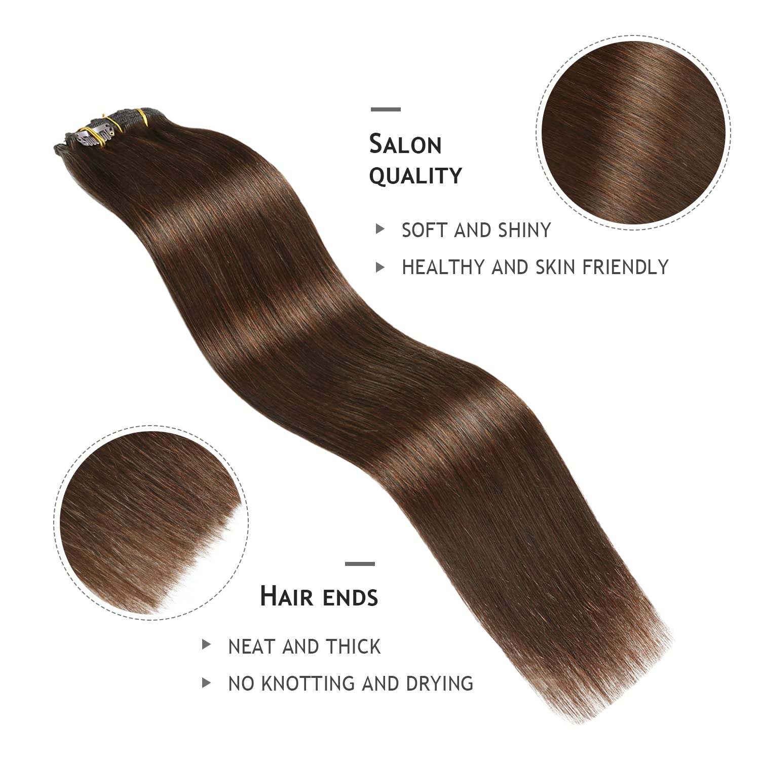 YILITE Hair Extensions Clip in Human Hair 100% Remy Real Hair 110g 8Pcs Chocolate Brown Straight Silky Hair Double Weft Clip ins