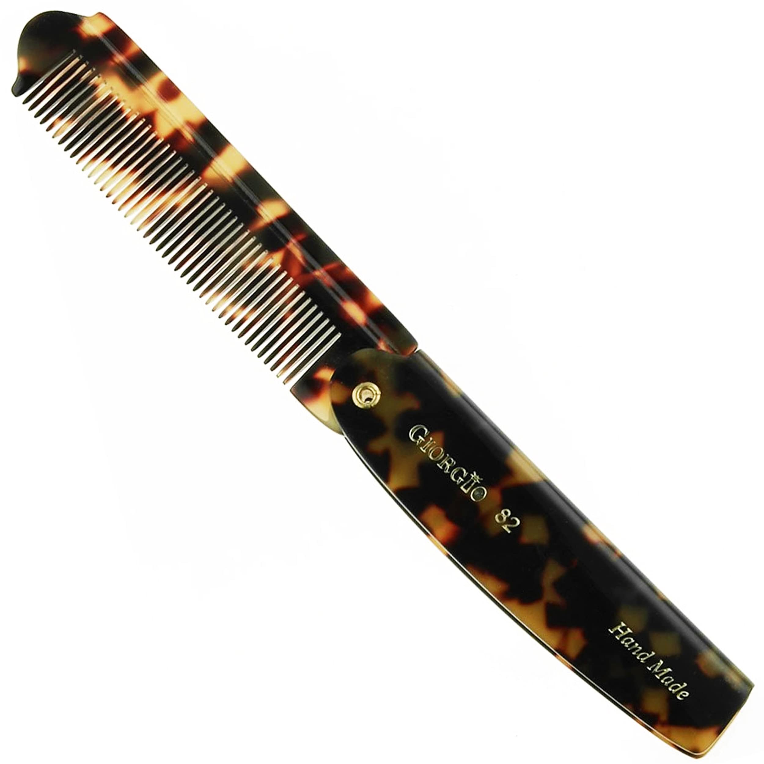 Giorgio G82 4 Inch Handmade Folding Pocket Comb for Men, Fine Tooth Hair Comb Straightener for Everyday Grooming Styling Hair, B