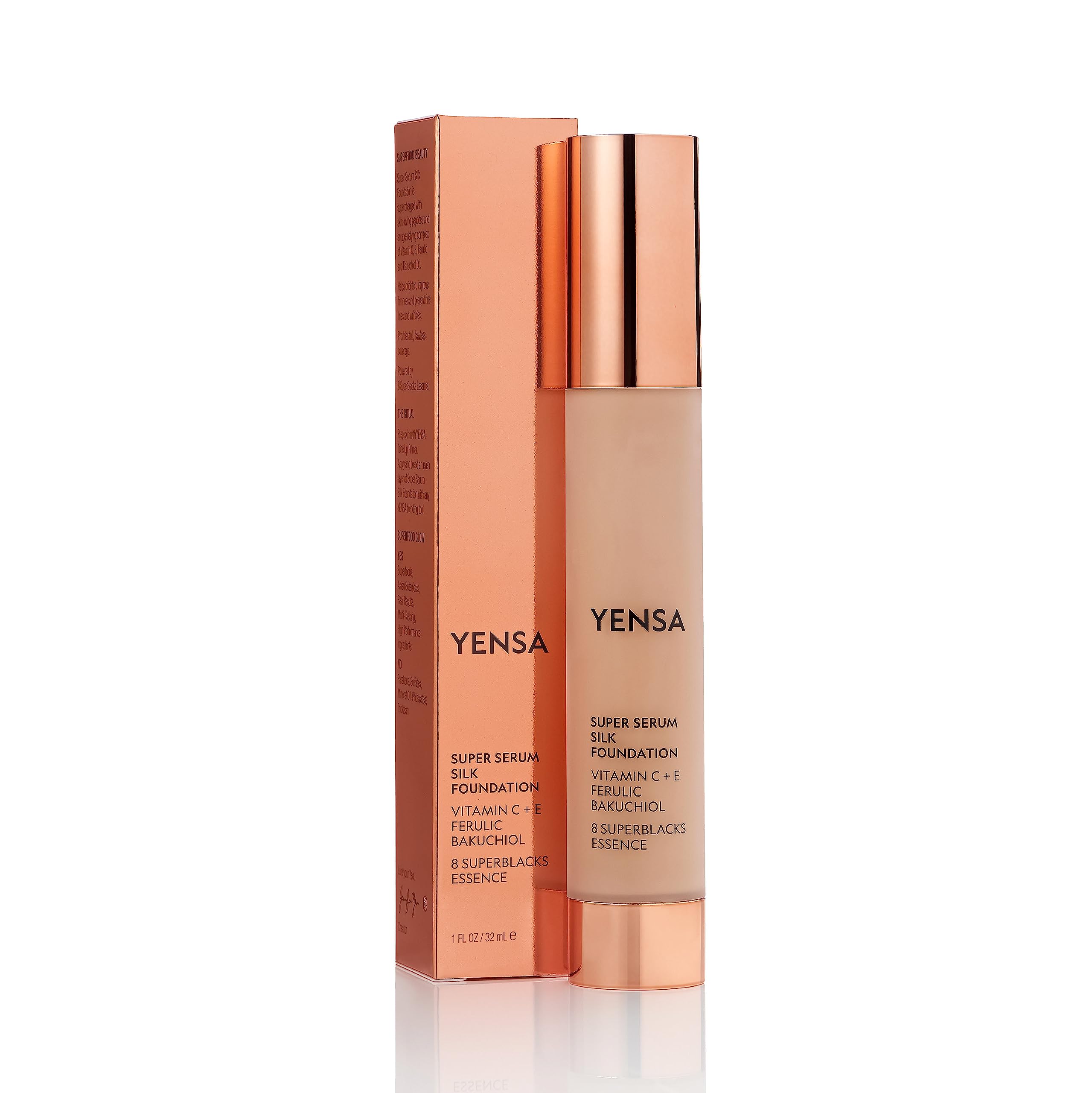 YENSA Serum Foundation Makeup - Super Silk Full Coverage Foundation Enriched with Peptides, Vitamin C & Ferulic Acid to Help Red