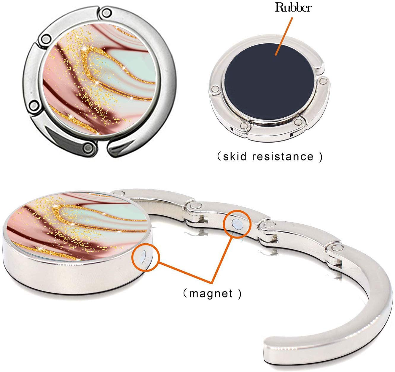 Pretty Marble Foldable Purse Hook & Table Hanger Collection - Womens Bag Desk Hooks (3 Pack)