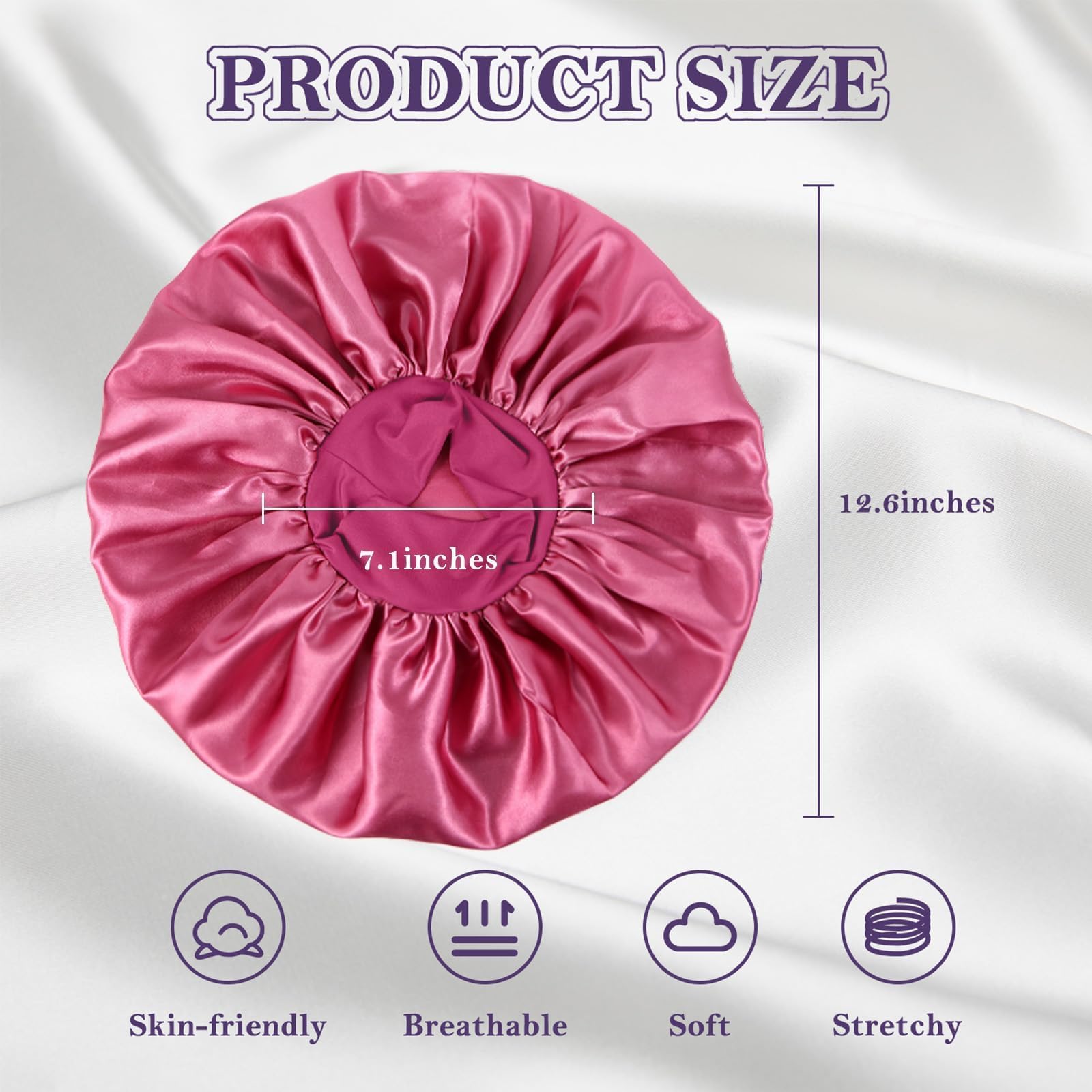 2Pcs Silk Bonnet For Sleeping, Satin Hair Bonnets, Soft Elastic Band Silk Sleep Cap, Hair Wrap For Women(Black Rose)