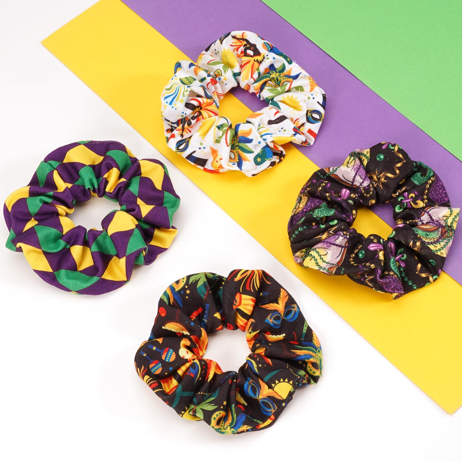 Mardi Gras Hair Ties for Women Girls Purple Fleur De Lis Mask Hair Scrunchies Elastics Hair Bands Scrunchy Ropes Carnival Celebr