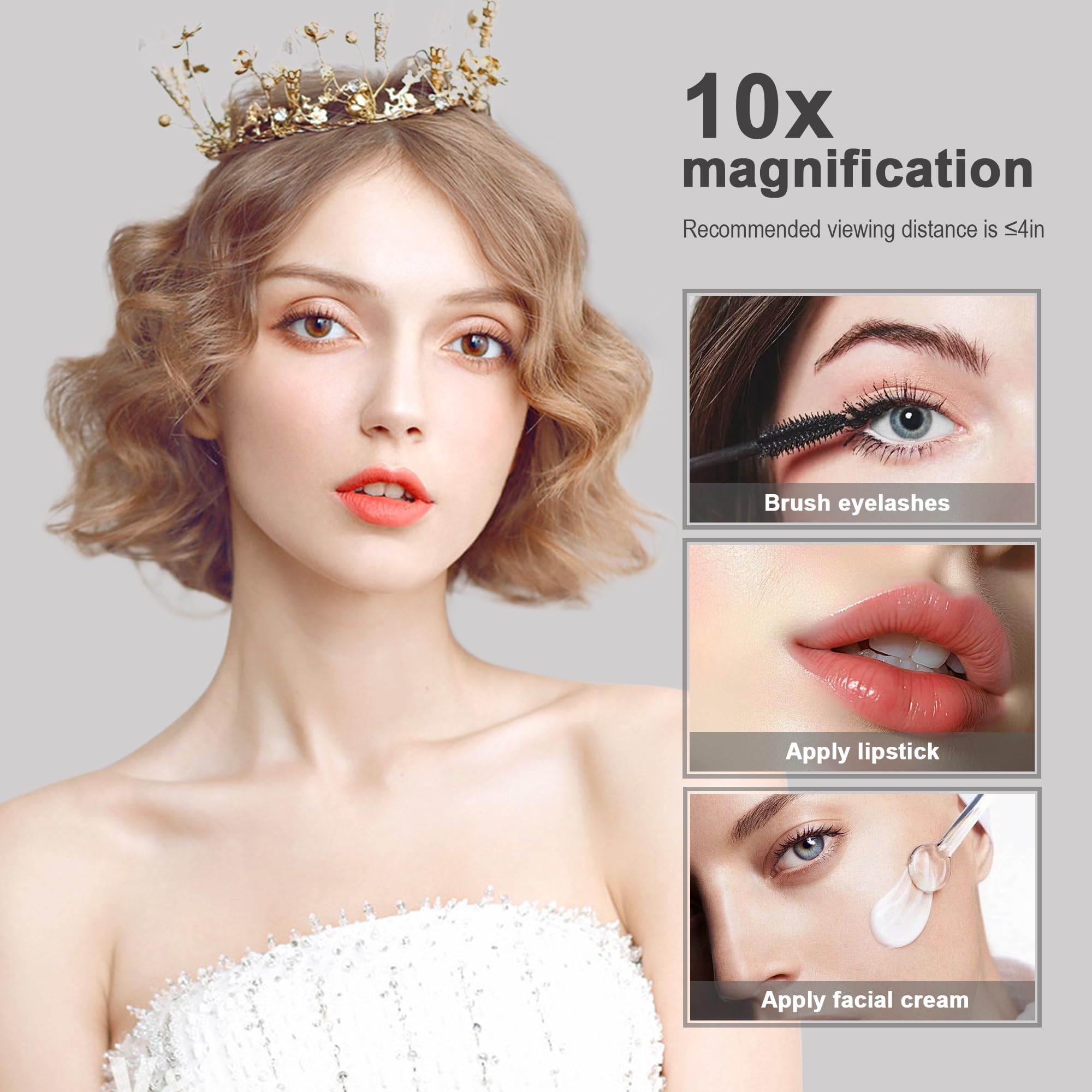 yngtoue 6.5" Clip-on Vanity Makeup Mirror with Light, 5X Magnification, USB Rechargeable, White, Model T03