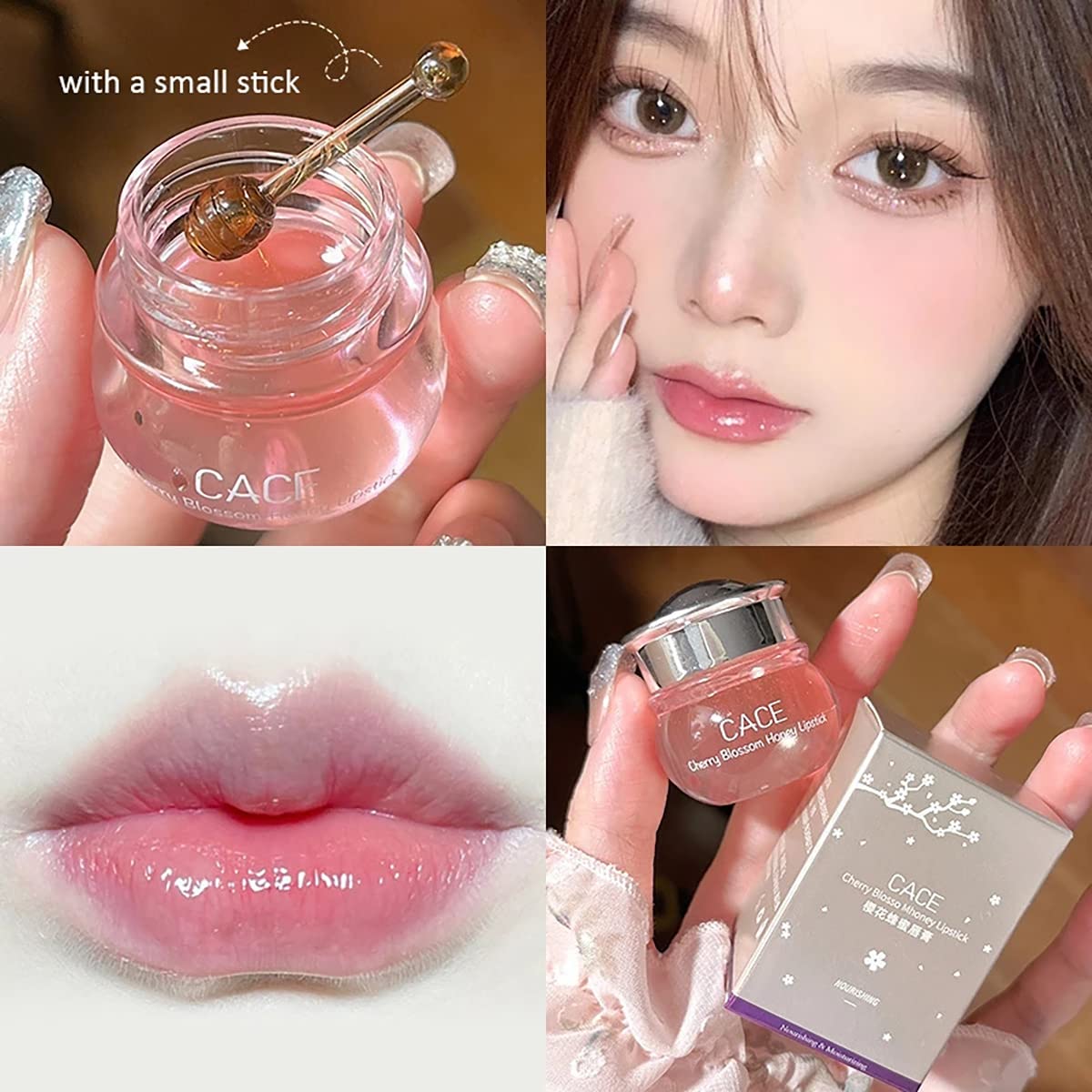 2 Bottles Sakura & Honey Lip Balm, Day & Night Repair Deep Moisture and Fade Lip Lines, Rich in Vitamin E & Cherry Blossom Extra
