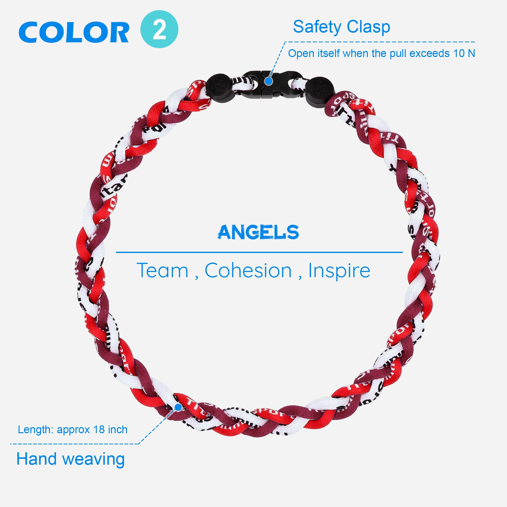 SUPBOMM 3 pcs Baseball Rope Necklaces, League Team Colors Braided Necklace, Baseball Team Gifts, Angels