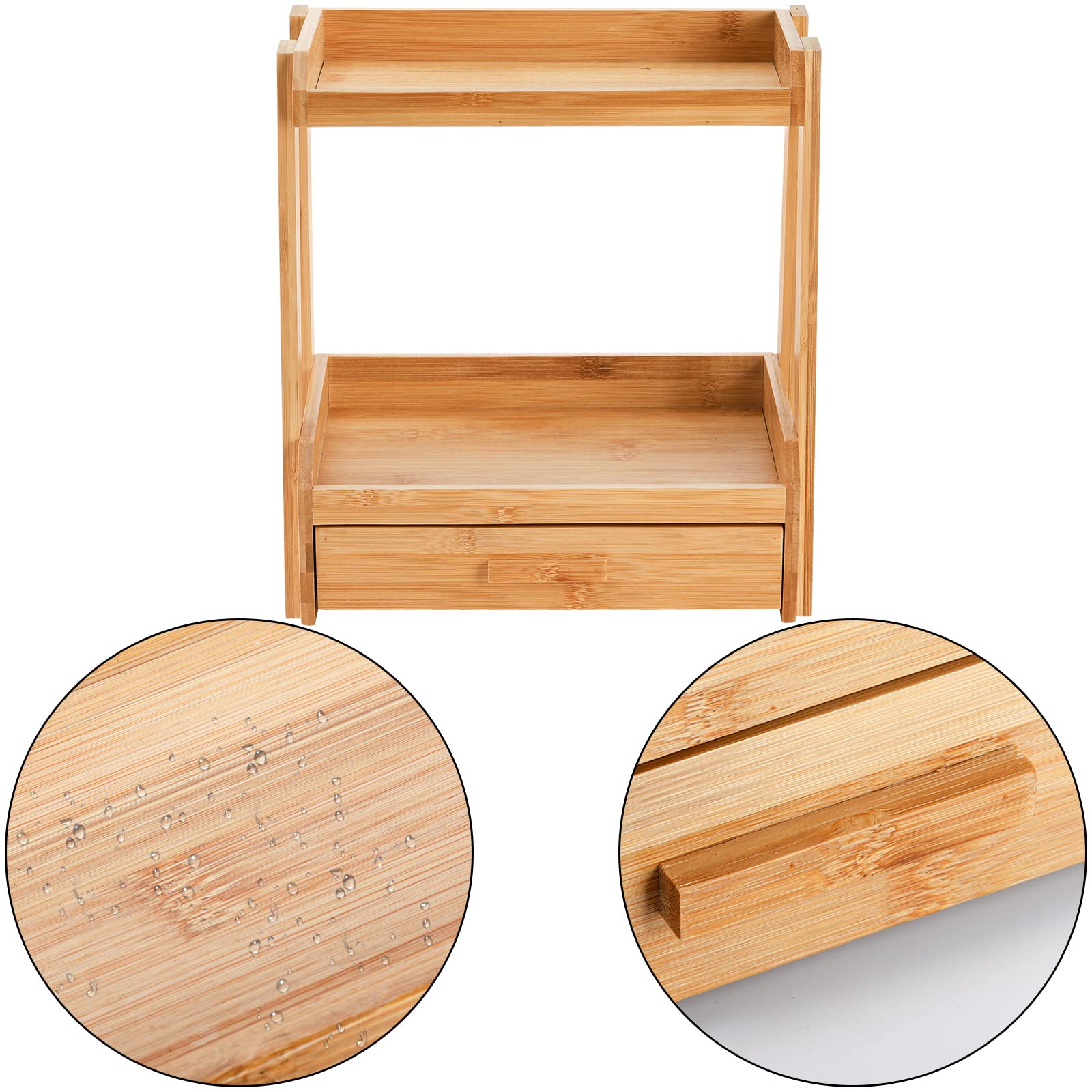 Lyellfe 2 Tier Bamboo Makeup Organizer, Bathroom Counter Organizer With Drawer, Multi-Purpose Cosmetic Perfume Display Stand For