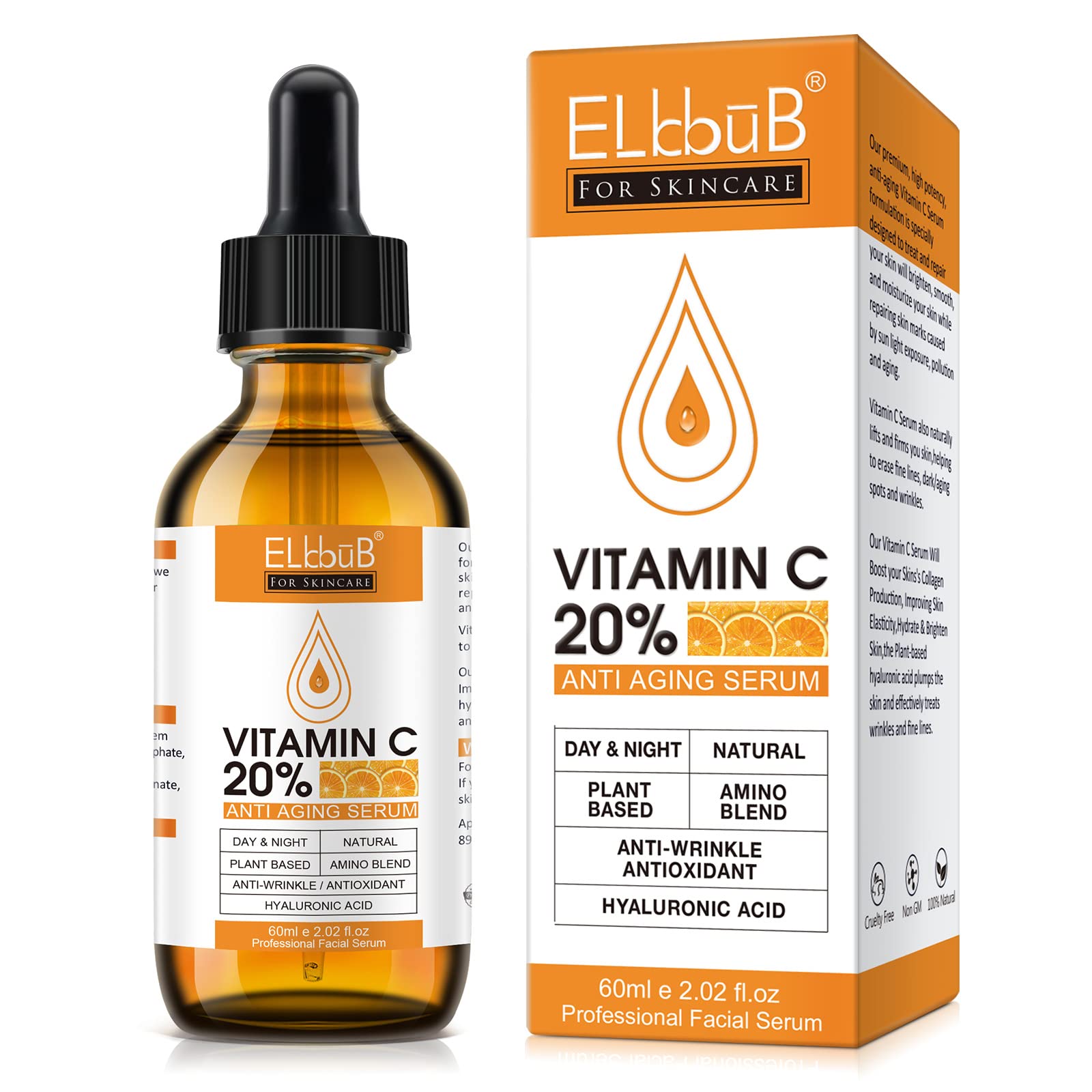 Premium 20% Vitamin C Serum For Face with Hyaluronic Acid, Retinol & Amino Acids - Boost Skin Collagen,Hydrate & Plump Skin, Ant