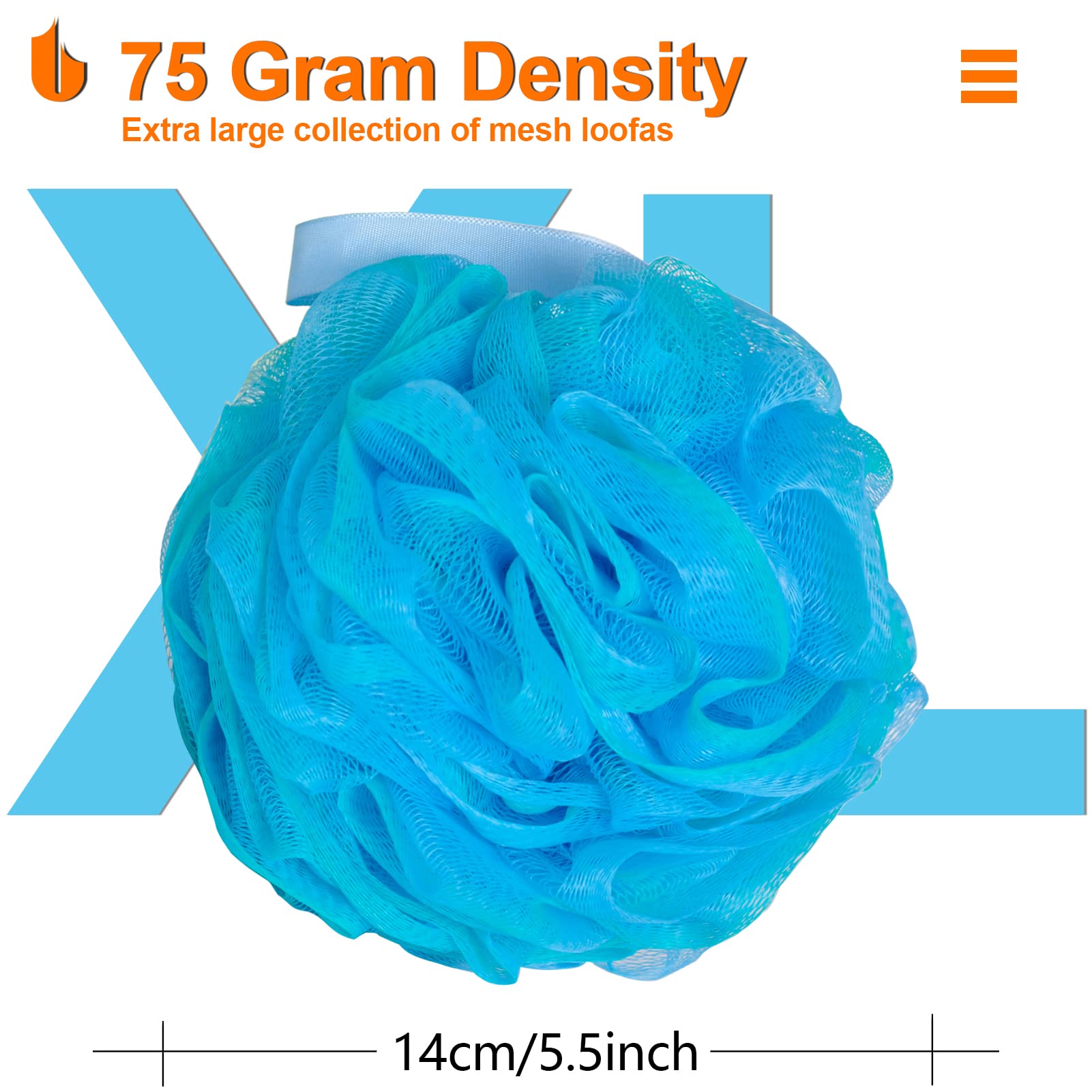 Urbanstrive Shower Bath Sponge Xl 75G Soft Shower Loofahs Balls For Body Wash Men Women Bathroom Accessories, 1 Pack, Blue-Green