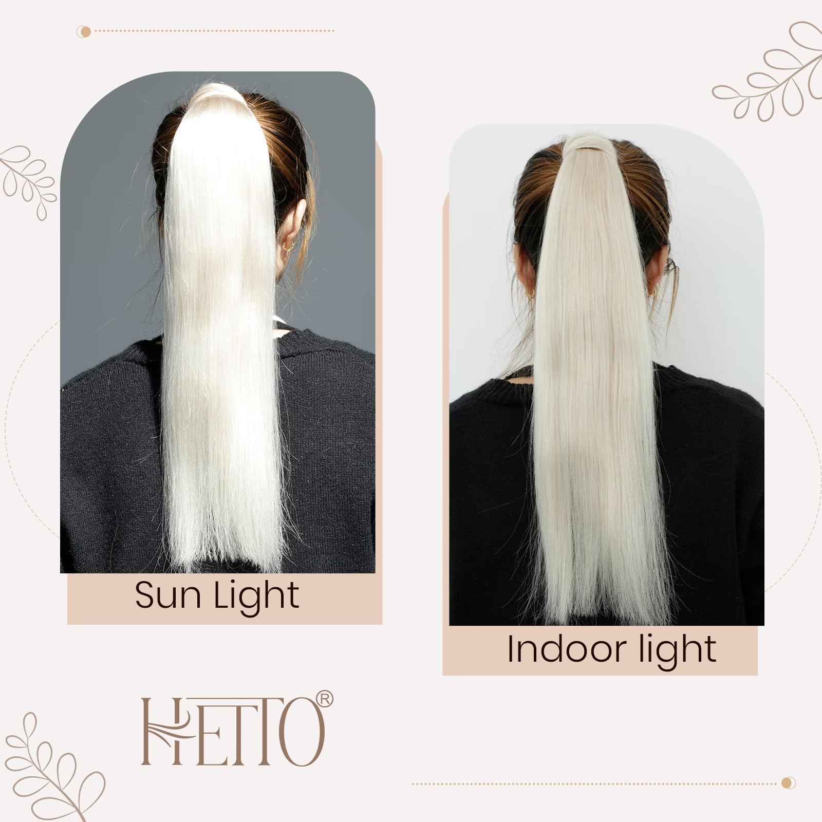 Hetto 20 Inch Ponytail Hair Extension Human Hair Blonde Clip In Ponytail Human Hair Extensions #60 Platinum Blonde Pony Tails Ha