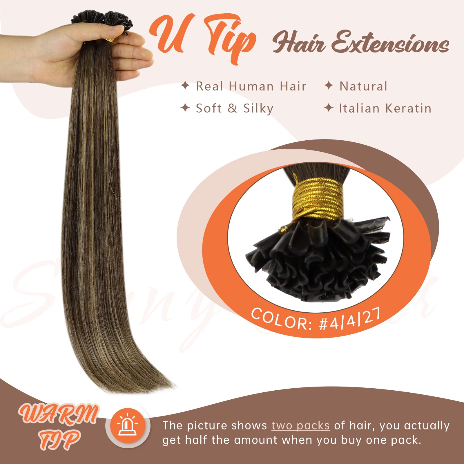 Sunny Balayage Brown Keratin Hair Extensions 24Inch U Tip Hair Extensions Human Hair Medium Brown Balayage Caramel Blonde Utips
