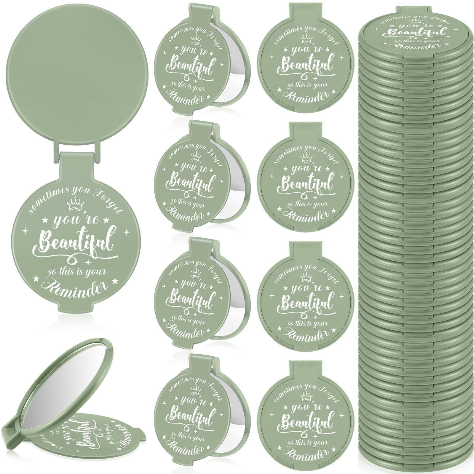 Gulfmew 36 Pcs 2.76 Inch Inspirational Compact Mirror Bulk Round Makeup Glass Mirror Personal Purse Pocket Mini Gifts for Women 