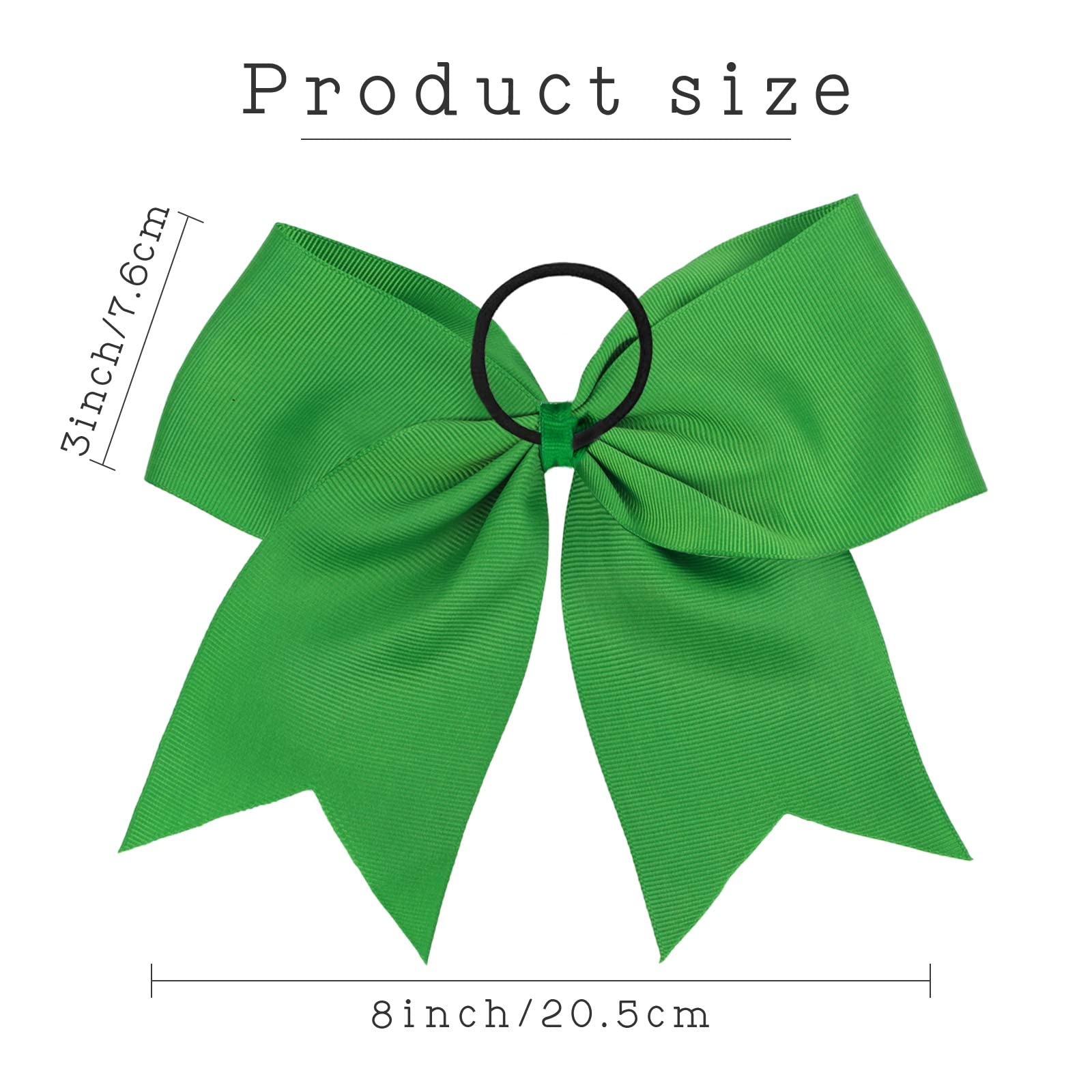 16Pcs 8 Large Cheer Hair Bows Ponytail Holder Elastic Band Handmade For Cheerleading Teen Girls College Sports (16 Pcs) (Green)
