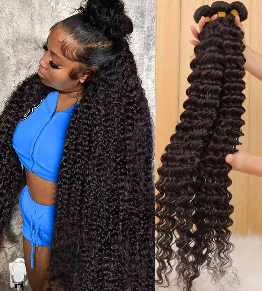 12A Deep Wave Human Hair Bundles (26 28 30) Inch Deep Curly Bundles Human Hair 100% Unprocessed Brazilian Virgin Weave 3 Bundles