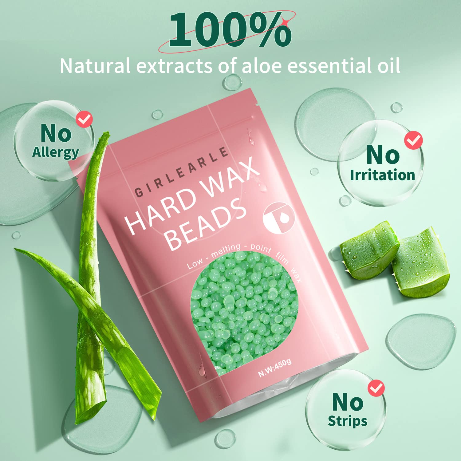 Girlearle Wax Beads (1Lb) For Hair Removal - Aloe Vera Formula, Perfect For Sensitive Skin, Eyebrow, Brazilian Bikini, Legs, Fac