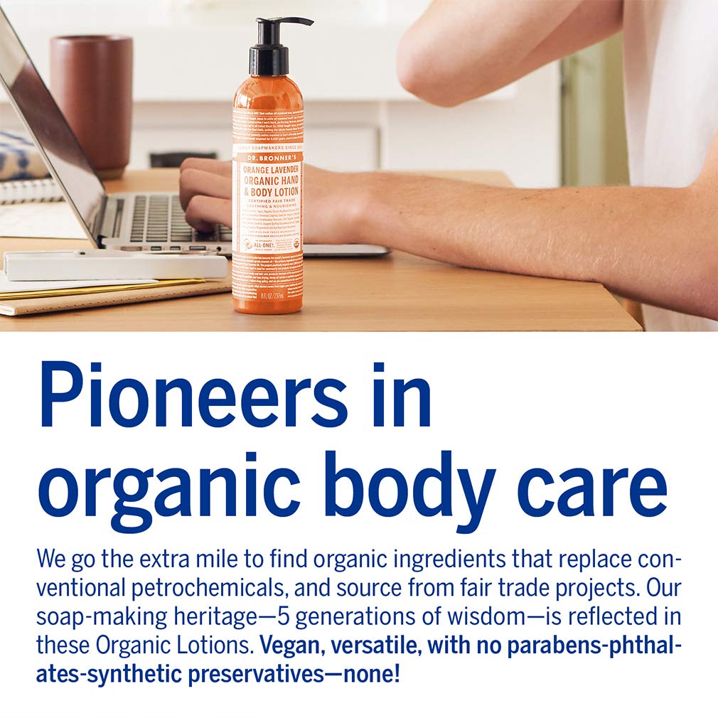 Dr. Bronner's - Organic Lotion (Orange Lavender, 8 Ounce) - Body Lotion & Moisturizer, Certified Organic, Soothing for Hands, Fa