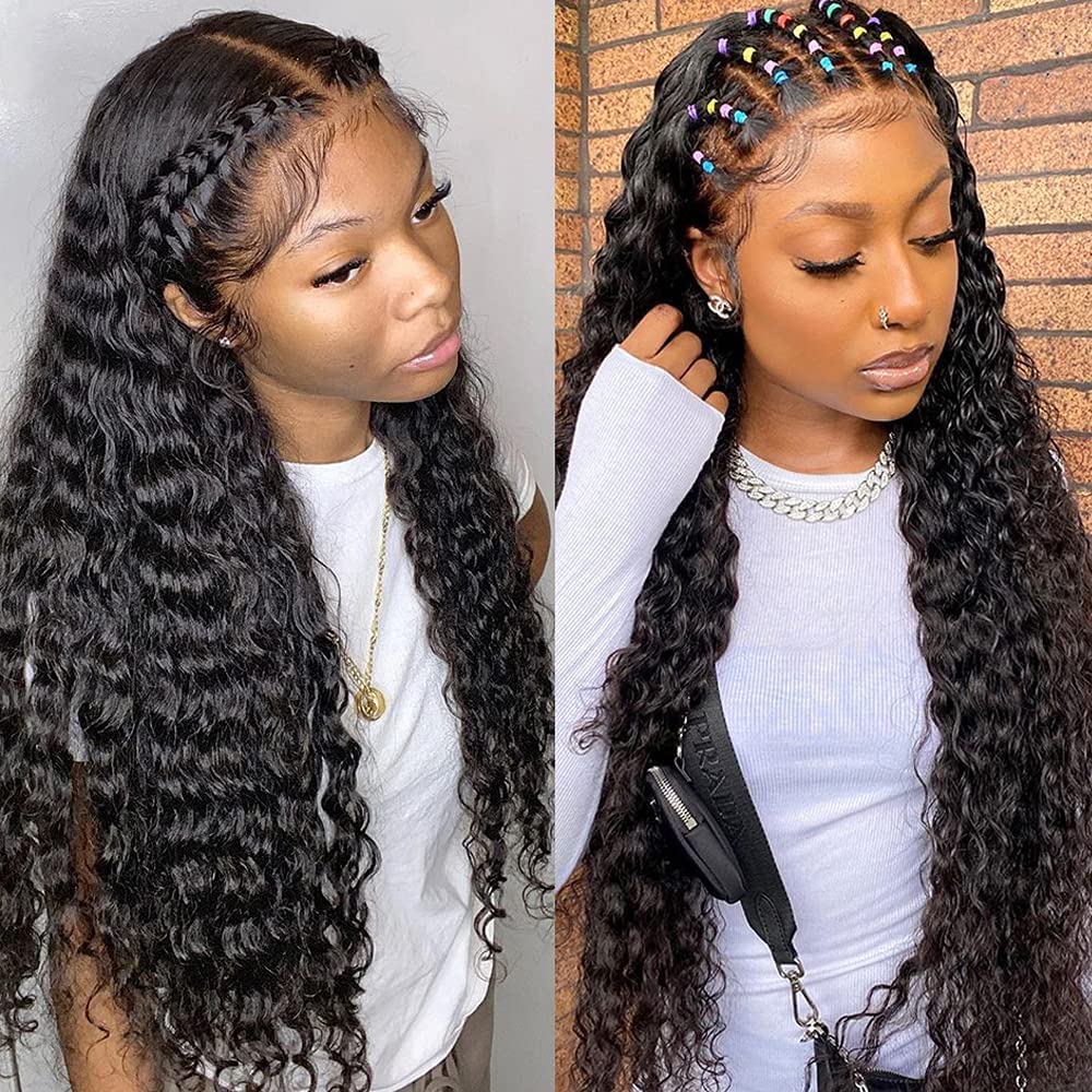 34 Inch Long Human Hair Wig Water Wave Lace Front Wigs Human Hair 180% Density Brazilian Virgin Human Hair 4X4 Curly Wave Lace C