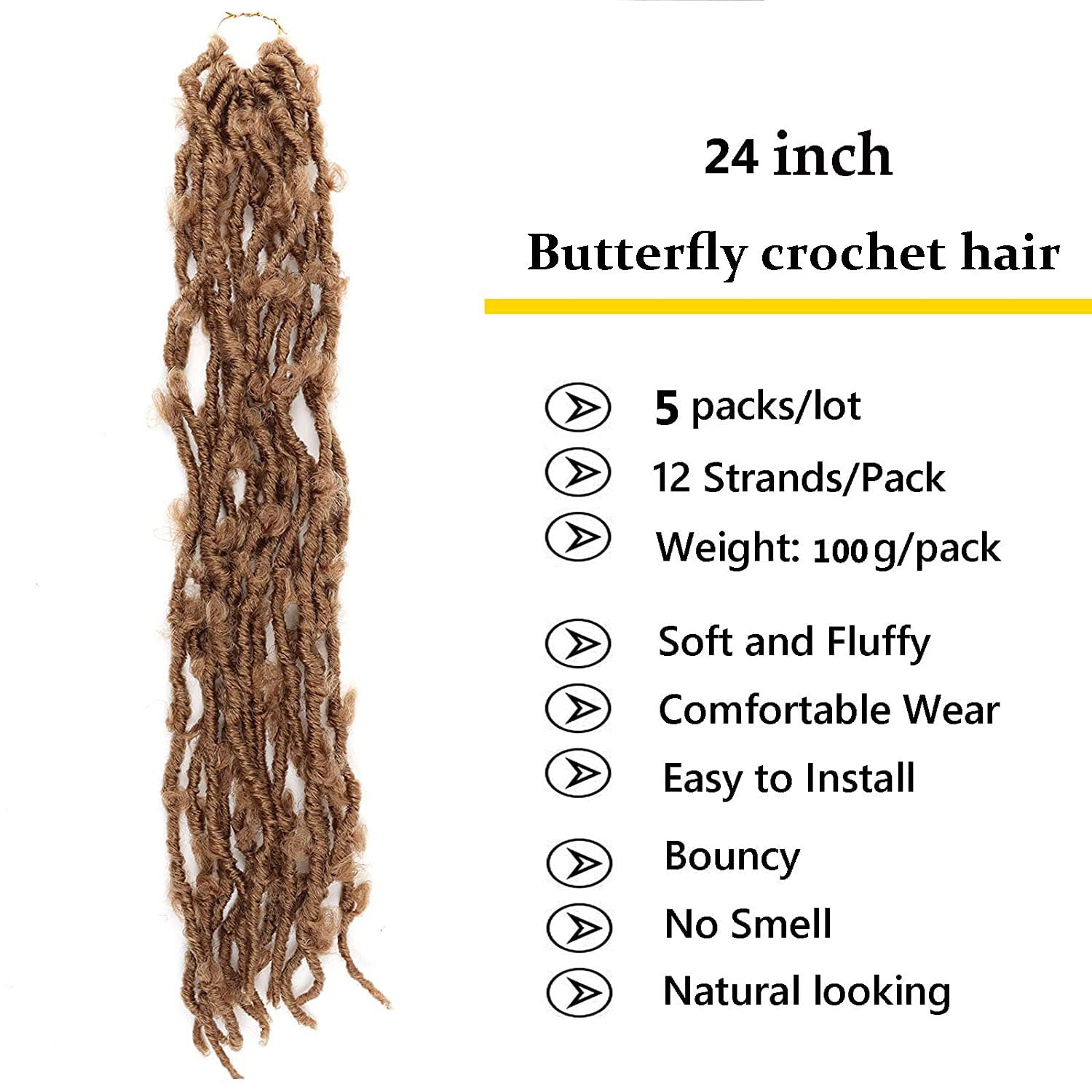 Lmzim 5 Packs 24 Inch Butterfly Crochet Hair For Black Women Faux Locs Pre Looped Pre-Twisted Braids (24 Inch 5 Pack, 27)