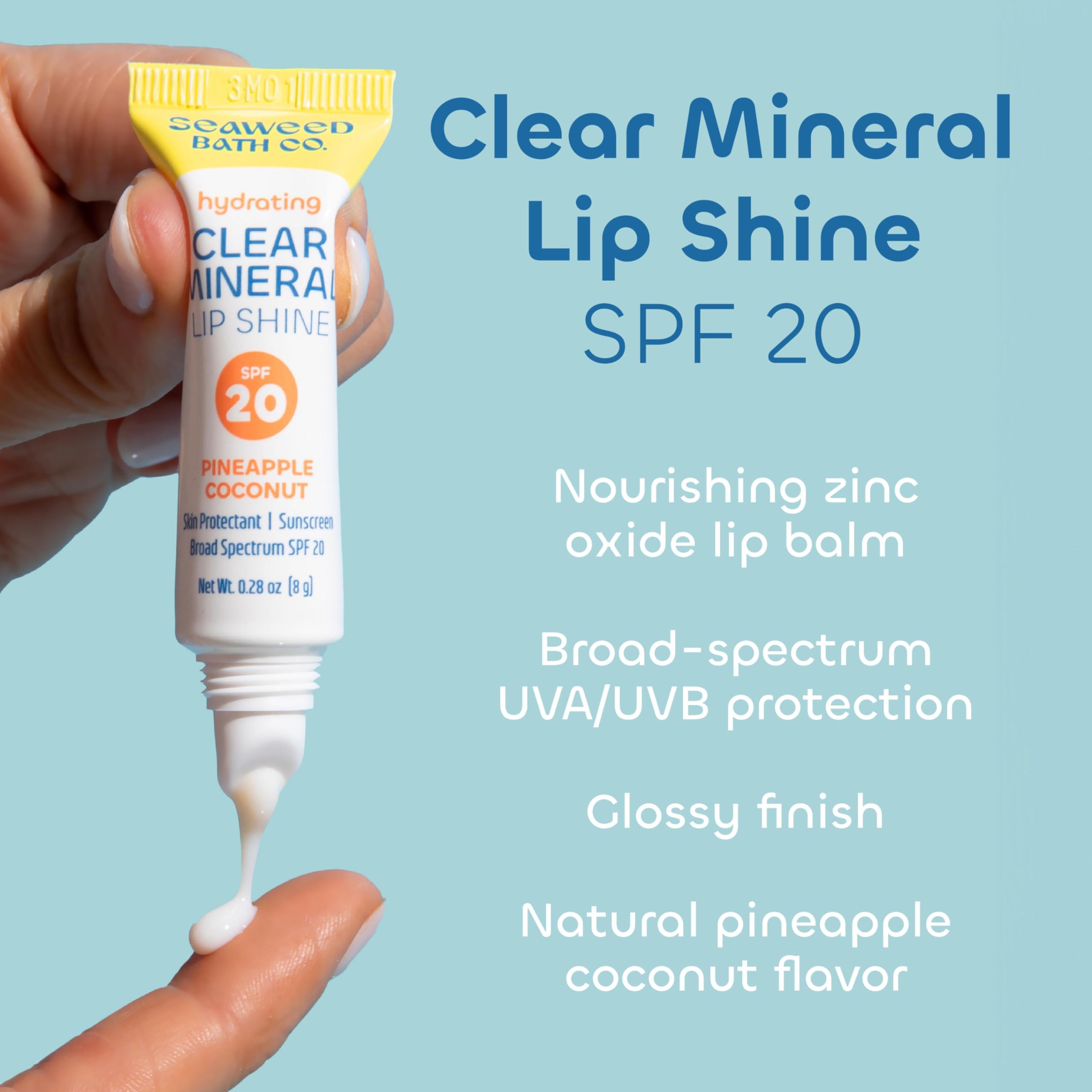 Seaweed Bath Co. Hydrating Clear Mineral Lip Shine Spf 20 Sunscreen Zinc Oxide Lip Balm, 0.28 Oz (6 Pack), Moisturizing Care For