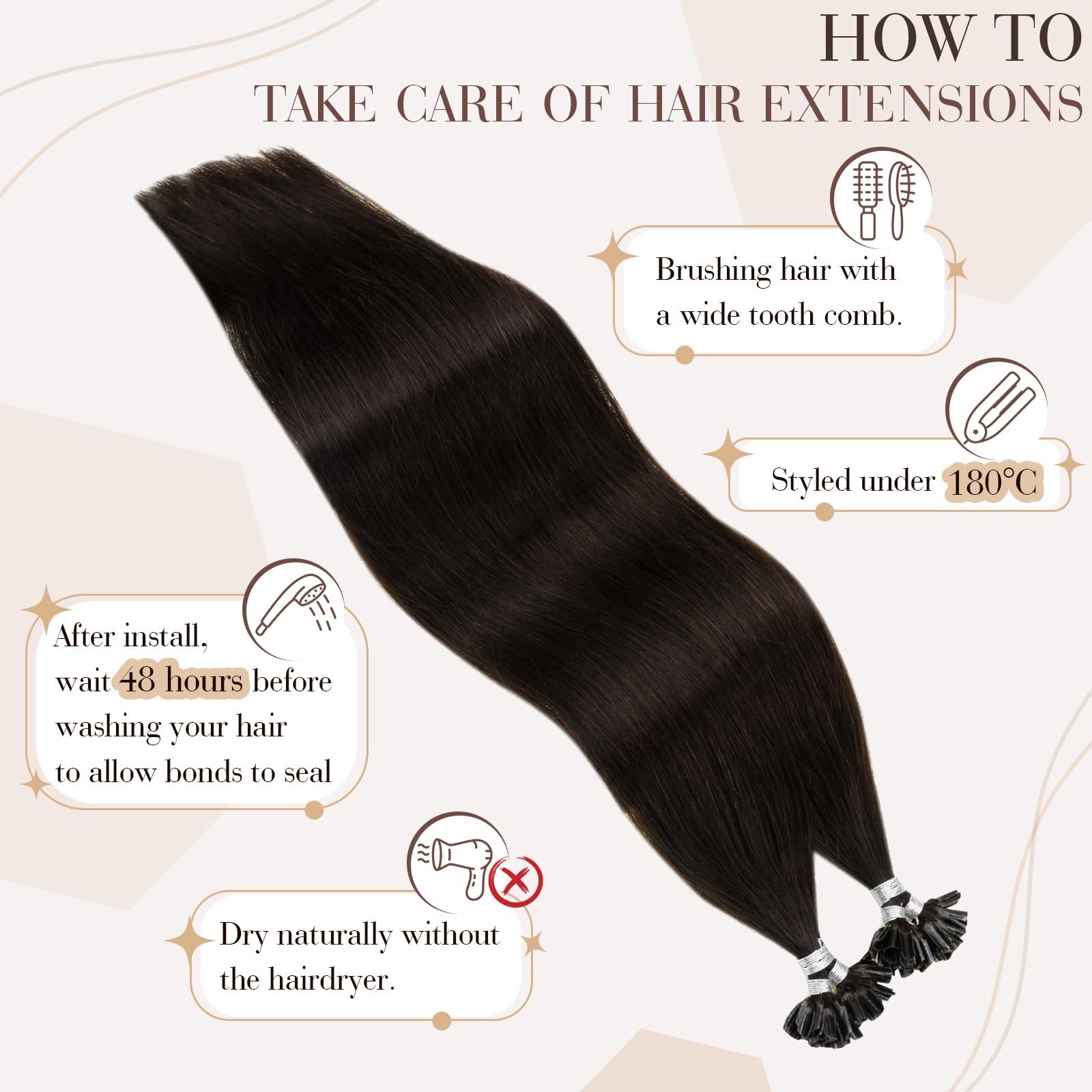 Hetto U Tip Hair Extensions Human Hair #2 Darkest Brown K Tip Extensions Pre Bonded Keratin Tip Extensions Remy Hair 16 Inch 50