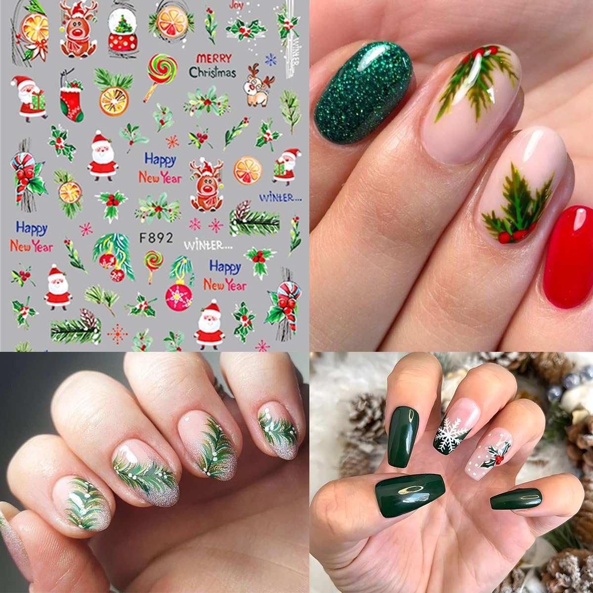 6 Sheets Christmas Nail Art Stickers 3D Self-Adhesive Nail Decals Cute Snowmen Snowflake Cartoon Penguin Elk Nail Designs Xmas W