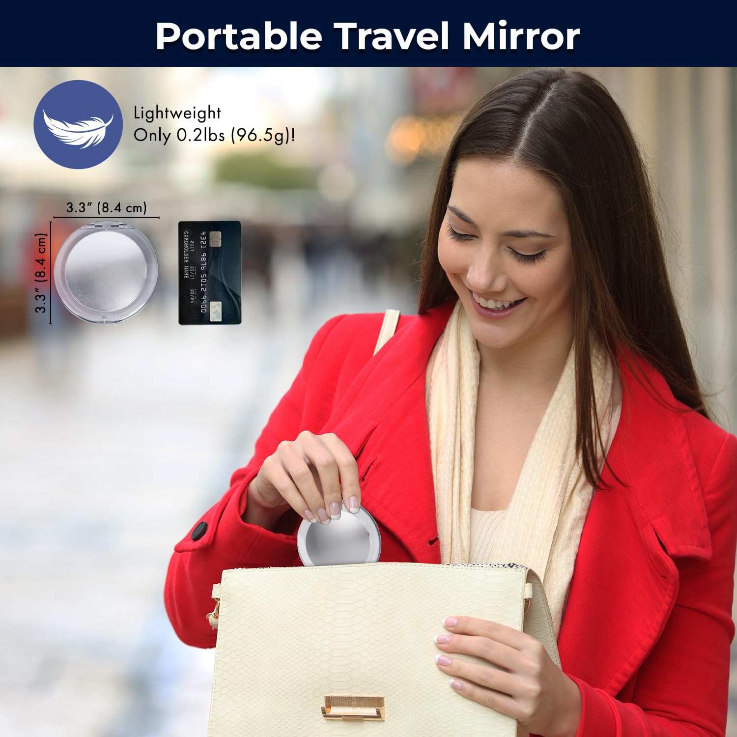 Mirrorvana Small Compact 15X Magnifying Mirror For Travel - Handheld, Foldable & Very Lightweight - Mini Pocket-Sized Magnified