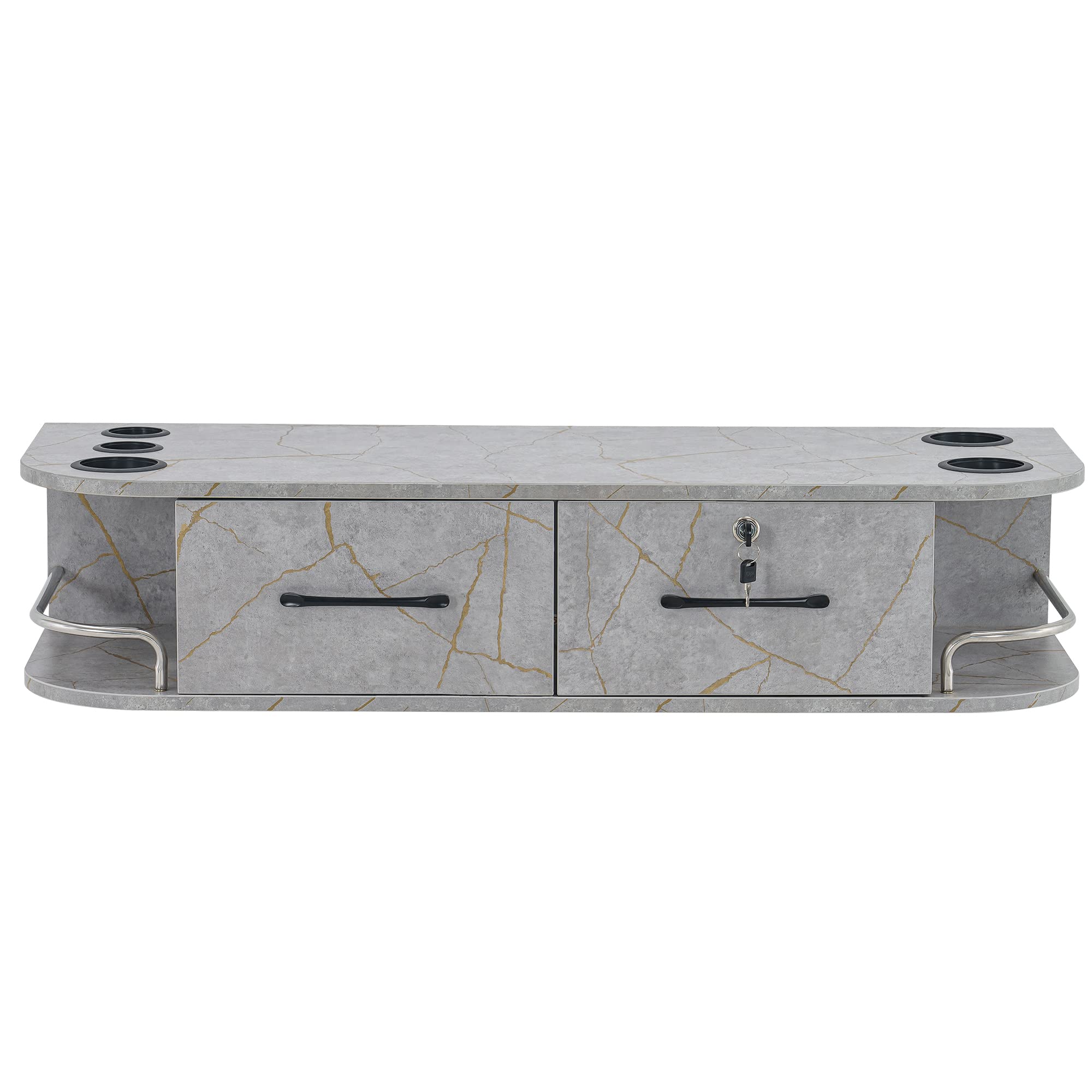Barberpub Beauty Locking Wall Mount Styling Station Barber Beauty Spa Salon Equipment 6154-5012 (Gold&Grey)