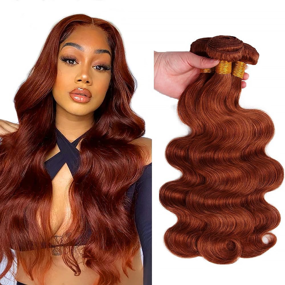 #33 Auburn Body Wave Human Hair Bundles 22 24 26 Inch Reddish Brown Bundles Human Hair Unprocessed Native Virgin Hair 100/PC 3 E