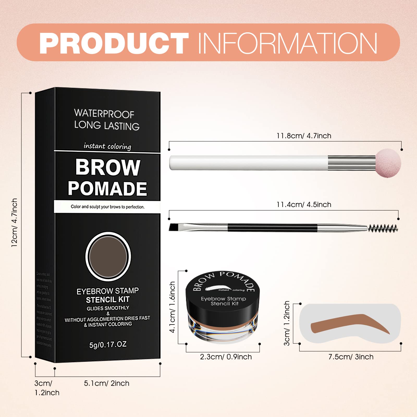 Eyebrow Stamp Stencil Kit - For Waterproof Eyebrows Makeup, Brow Stamp Trio Kit With Sponge Applicator, Dual-Ended Brow Brush, 1