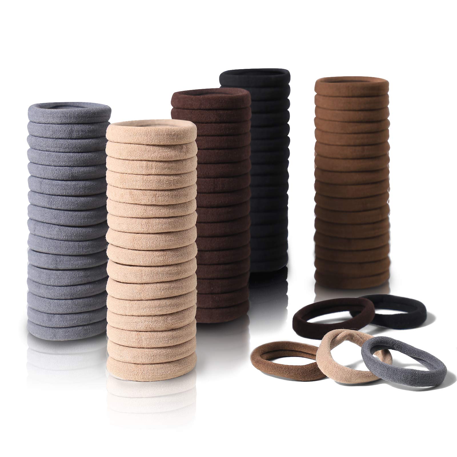 Bessrung 100 Pcs Brown Cotton Hair Ties, Seamless Ponytail Holders for Thick Hair, No Damage Accessories