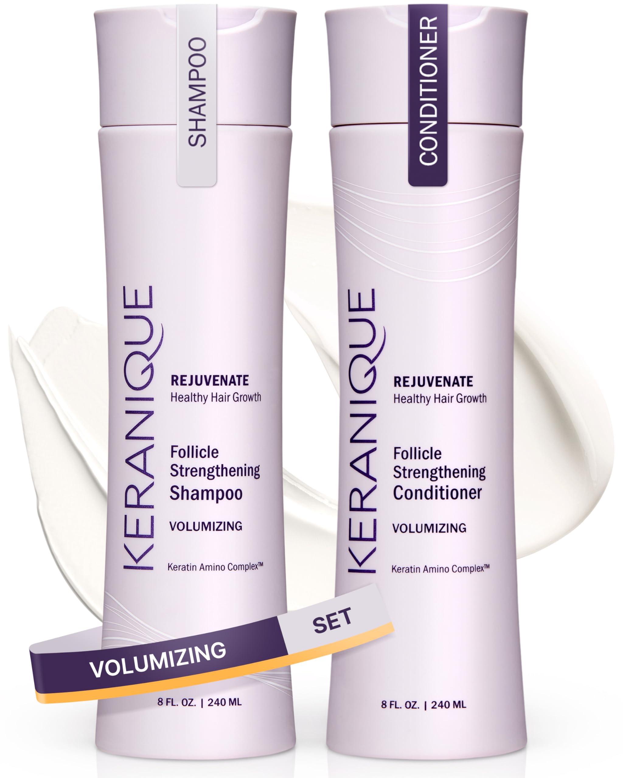Keranique Volumizing Shampoo and Conditioner Set for Hair Repair and Growth with Biotin and Keratin for Women, Thinning Hair For