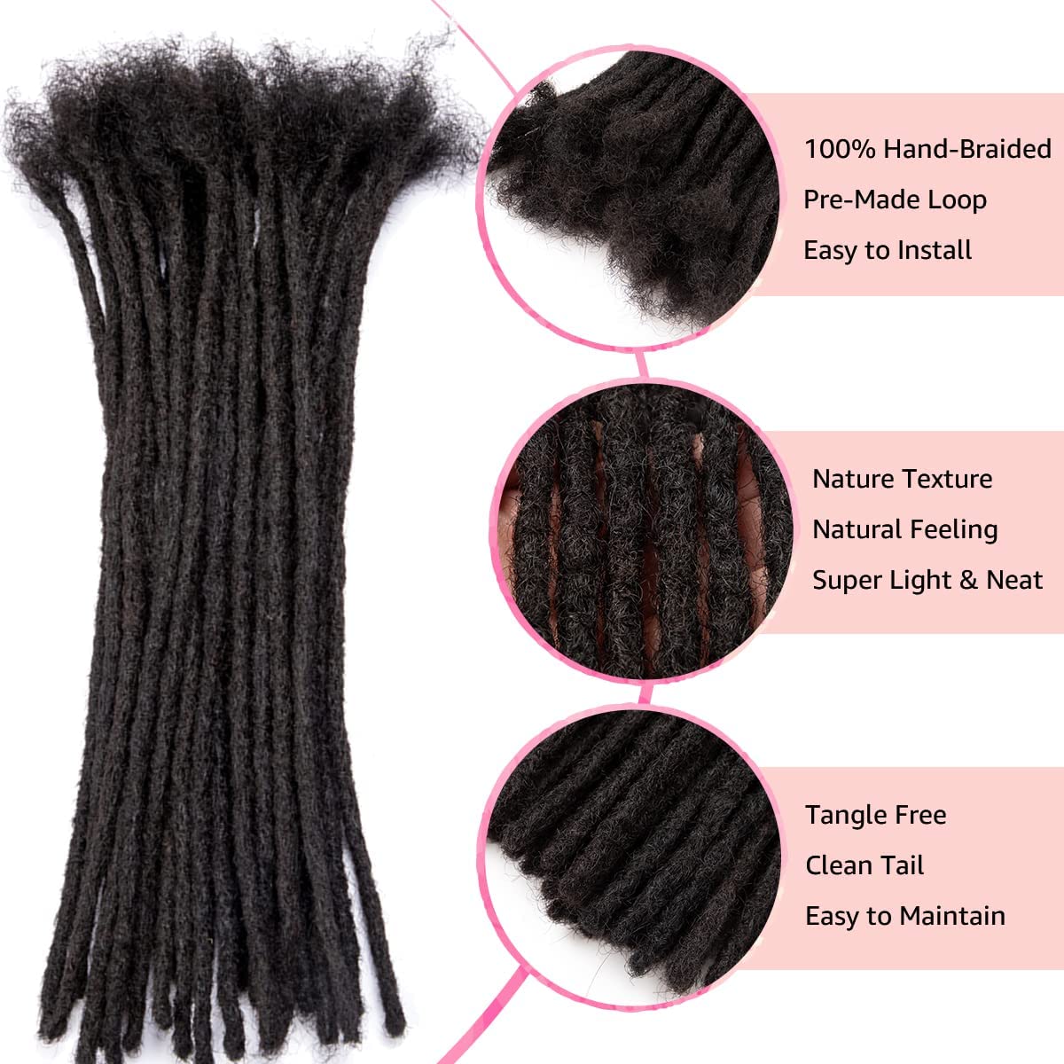 Teresa 0.4cm & 0.6cm & 0.8cm Width 8 Inch 40 Strands100% Human Hair Dreadlock Extensions for Men/Women/Kids, Full Hand-made Locs