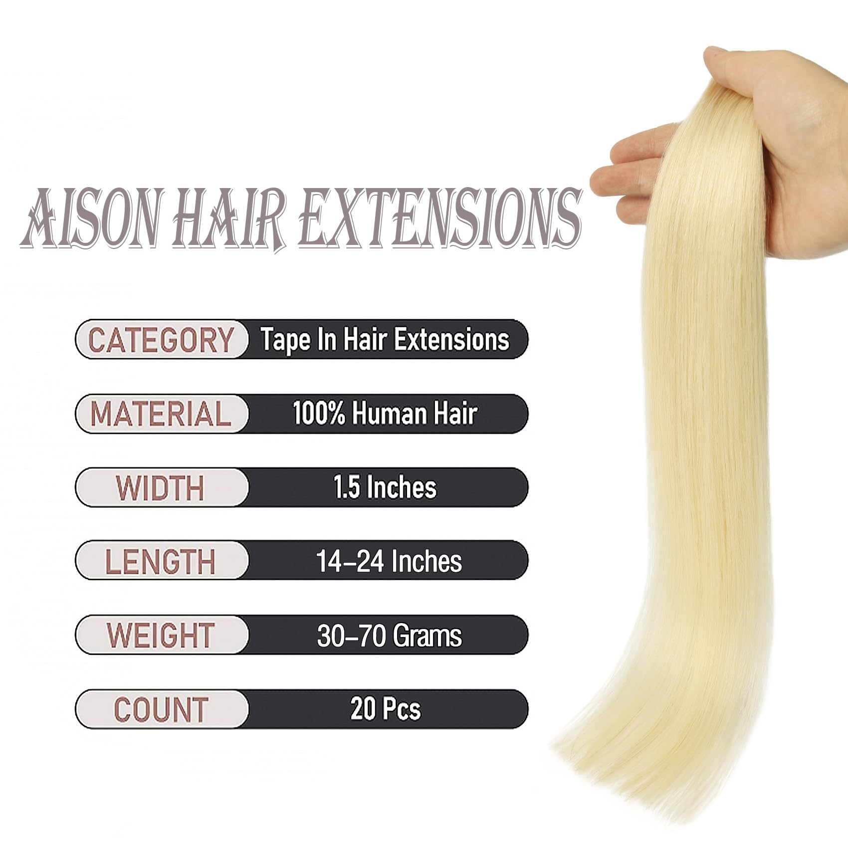 Blonde Tape In Hair Extensions Human Hair, Platinum Blonde Remy Human Hair Extensions Silky Straight For Fashion Women 20 Pcs/Pa