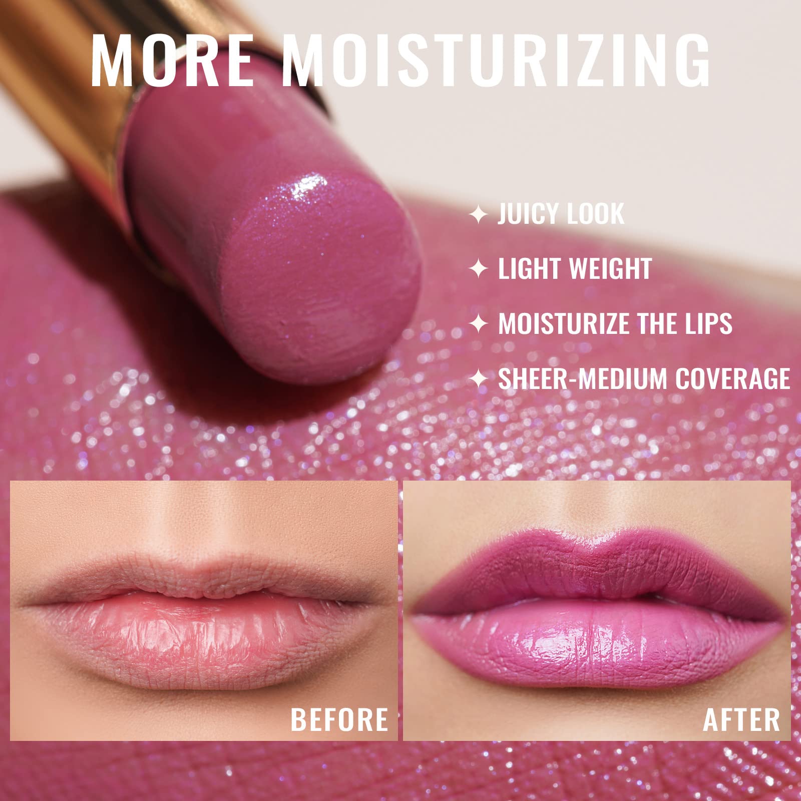 Oulac Moisture Mauve Pink Lip Gloss - 2 In 1 Shimmer Lipstick & Lip Balm, Long Lasting Hydrating, Juicy & Glossy Finish, Smooth