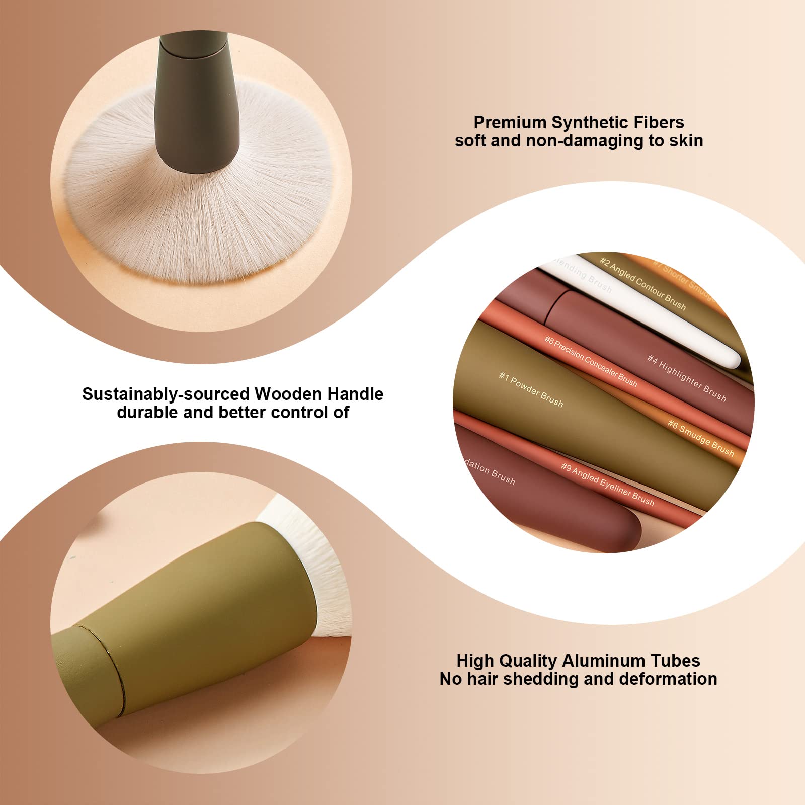 Makeup Brushes, Eigshow 5 Colors Essential Kabuki Makeup Brush Set With Ultra-Soft Synthetic Fibers For Powder Blush Concealers