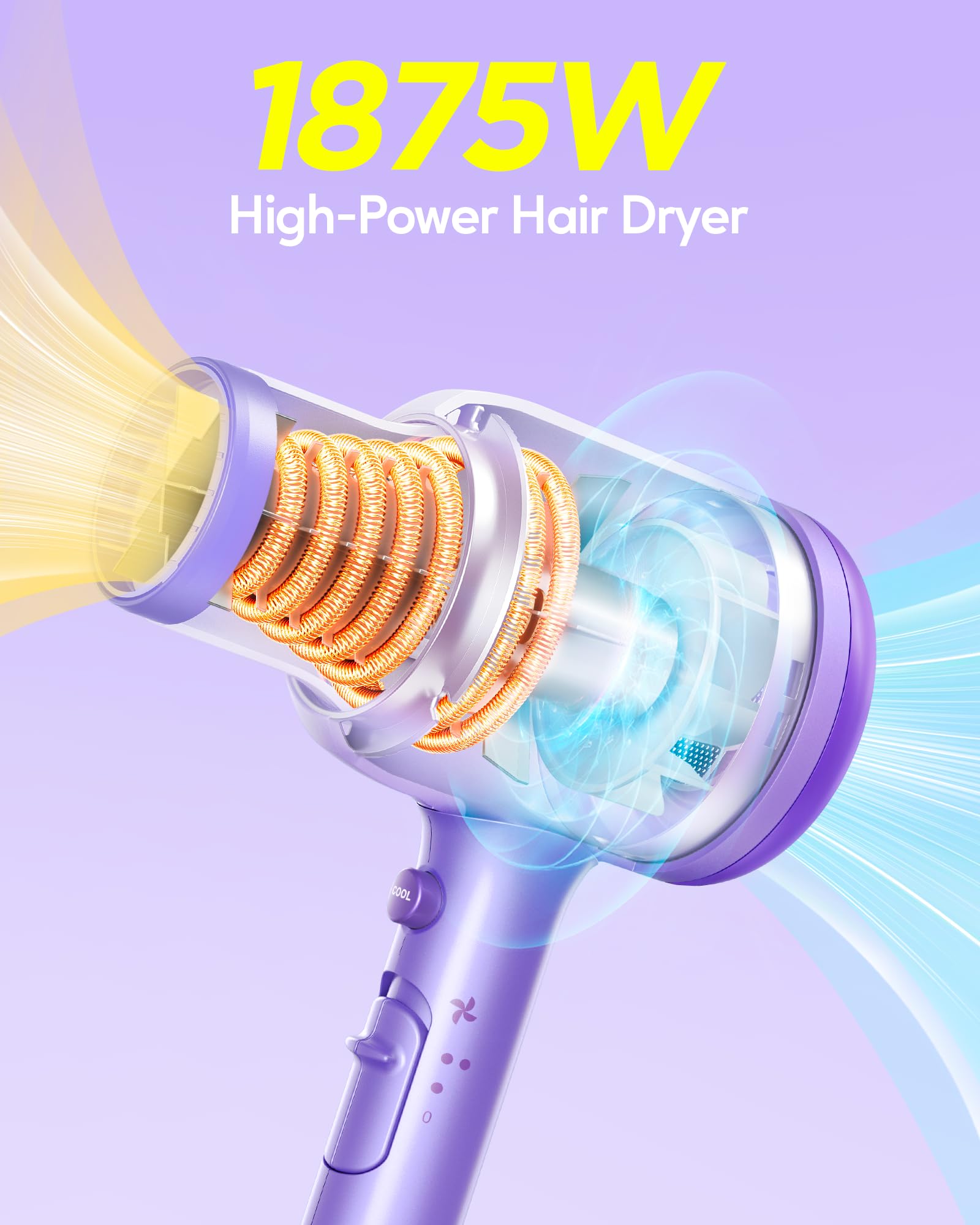 Wavytalk Ionic Blow Dryer With Diffuser - Professional 1875W Hair Dryer For Women, Constant Temperature, Comb For Fasting Drying