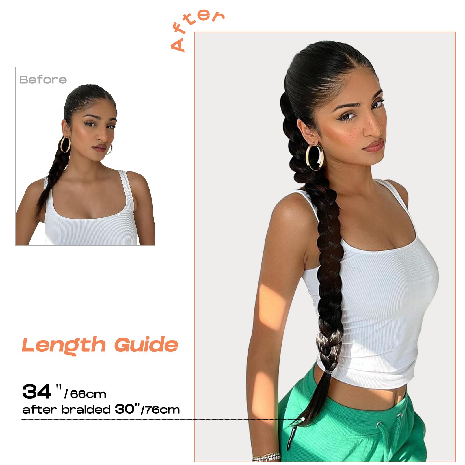 Seikea Upgraded Long Braid Ponytail Extension With Elastic Tie Straight Sleek Wrap Around Braid Hair Extensions Ponytail Chestnu