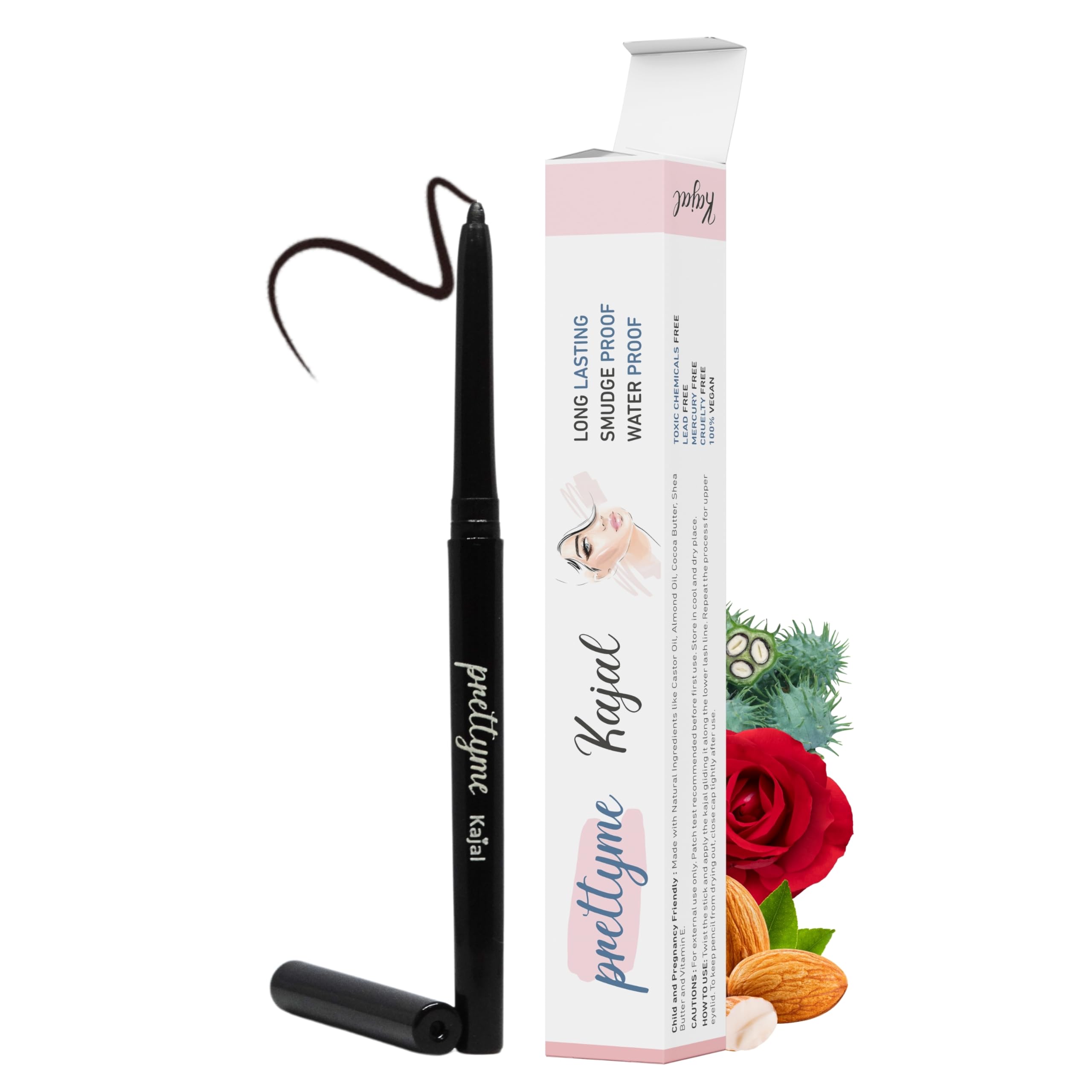 Prettyme Black Kajal + Eyeliner Pencil For Sensitive Eyes | Matte Finish, Soothing, Gentle & Non Toxic | Enriched With Natural A