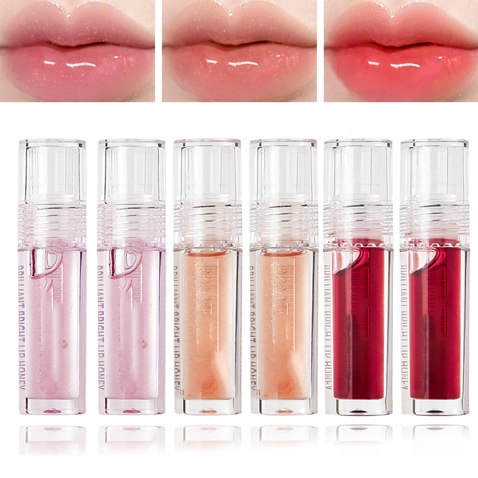 Fusang 6 Pcs Plumping Lip Oil Tinted Lip Balm Stain Set Hydrating Lip Gloss Lip Care Transparent Lip Oil Nourishing Long Lasting