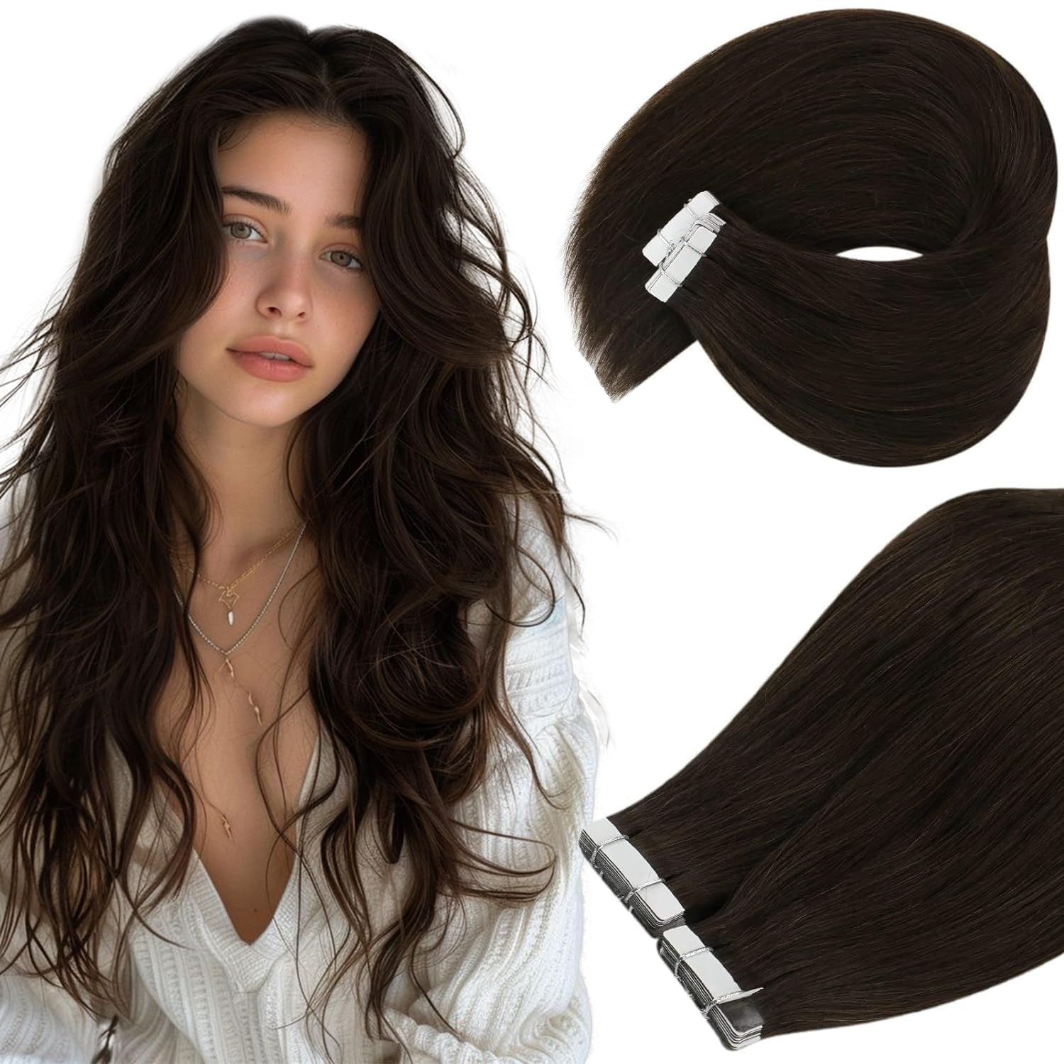Ve Sunny Darkest Brown Tape On Hair Extensions Seamless Tape In Hair Extensions Human Hair Brown Hair Tape In Extensions Remy Ha