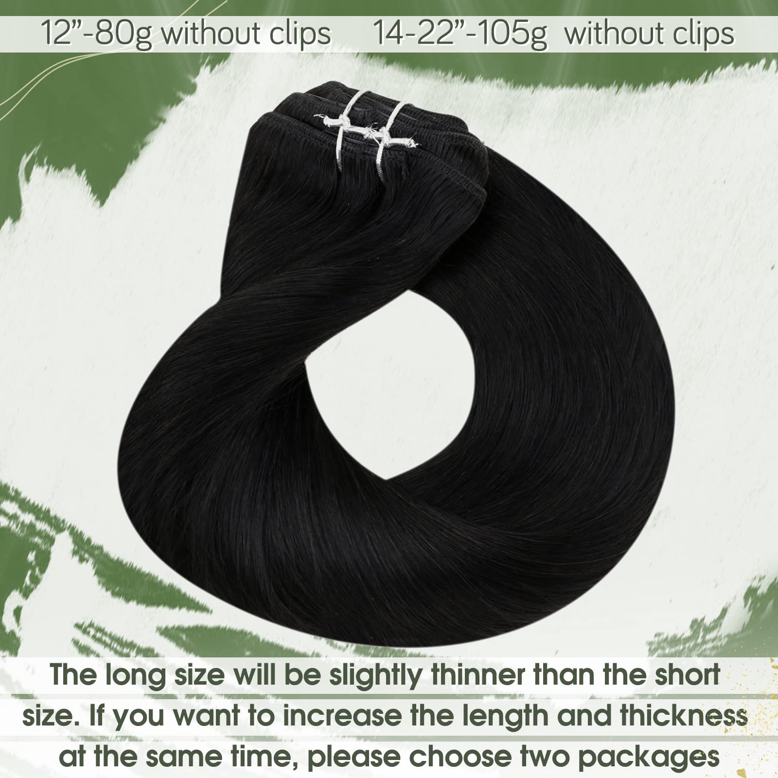 Hetto Black Clip in Human Hair Extensions #1 Jet Black Clip in Hair Extensions Human Hair Silky Straight Double Weft Clip in Ext