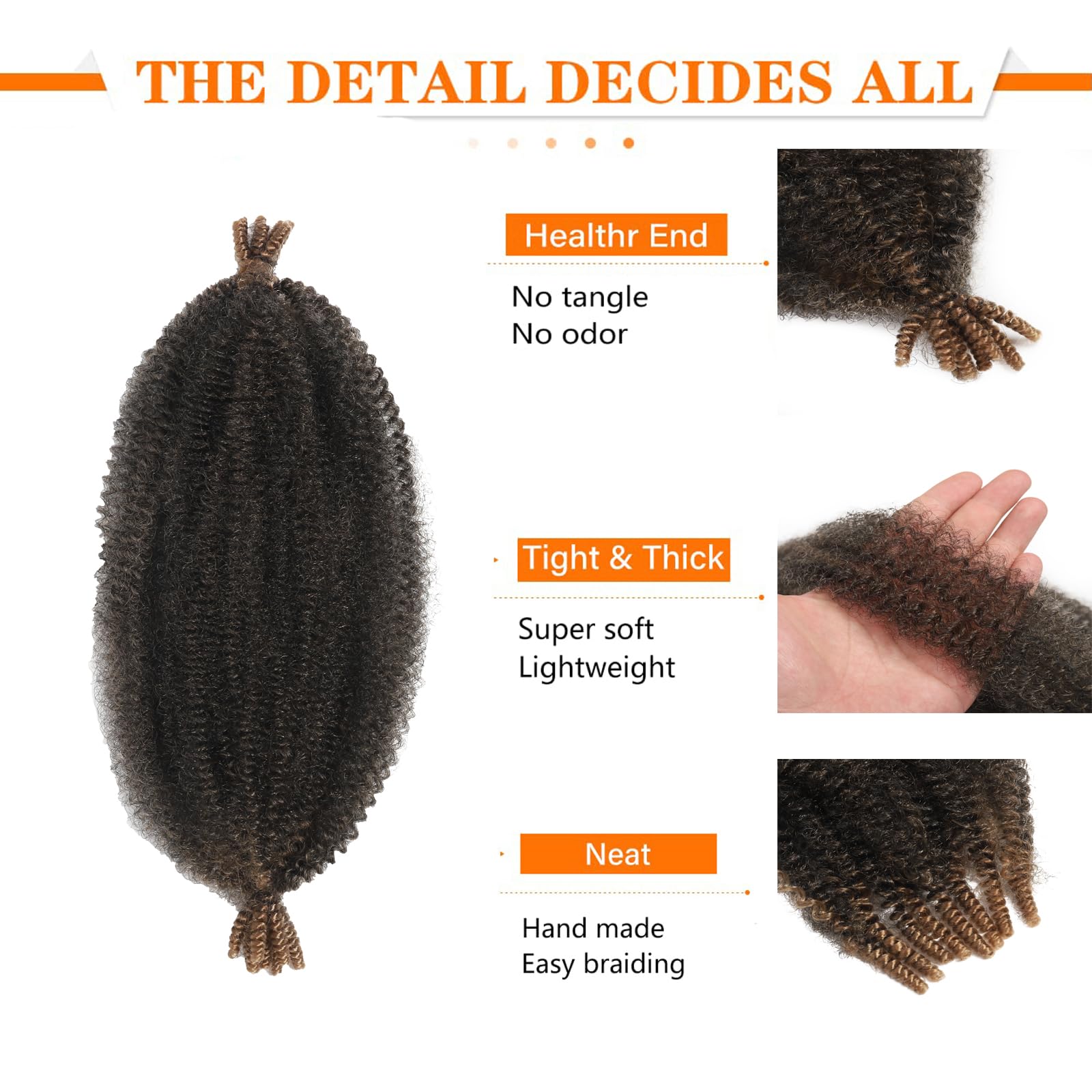 8 Packs Springy Afro Twist Hair 10 Inch Pre-Separated Kinky Marley Twist Braiding Hair Soft Crochet For Distressed Faux Locs Spr