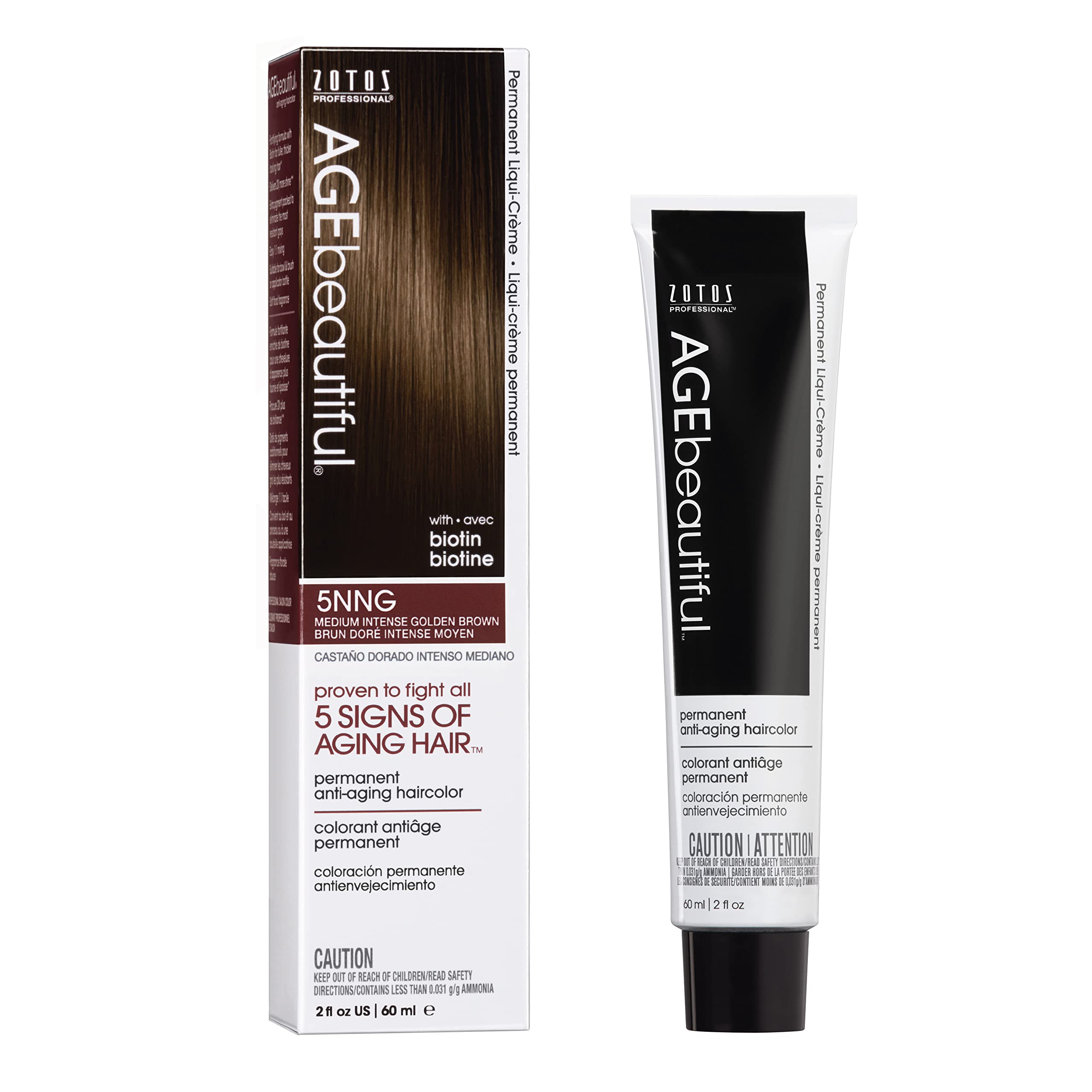 AGEbeautiful Permanent Liqui Creme Hair Color Dye | 100% Gray Coverage | Anti-Aging | Professional Salon Coloring | 5NNG Medium