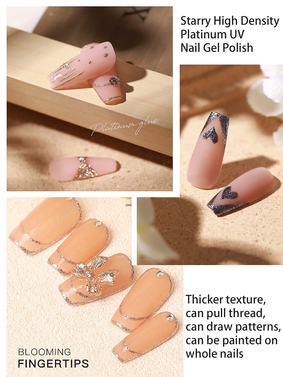 Gorvalin 3 Boxes Glitter Gel Nail Polish, 3D Gold Silver Rose Gold Nail Art Painted Liner Gel Nail Polish Holographic Chrome Spa